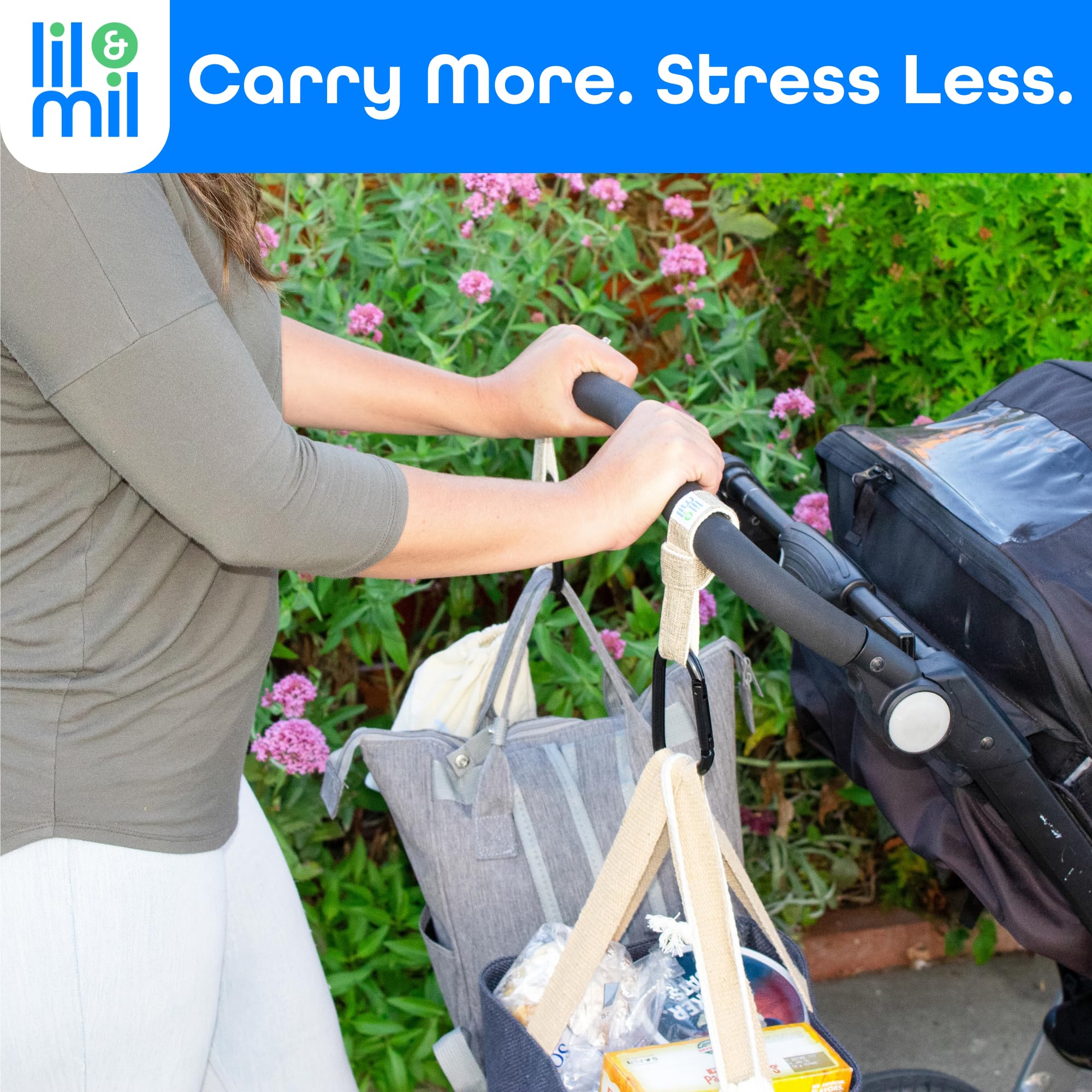 Lil & Mil Stroller Hooks for Diaper Bags, Shopping & Travel - Heavy Duty Stroller Clips for Hanging Bags & Accessories (2 Pack) - Perfect for Strollers, Wagons & Baby Gear Organization