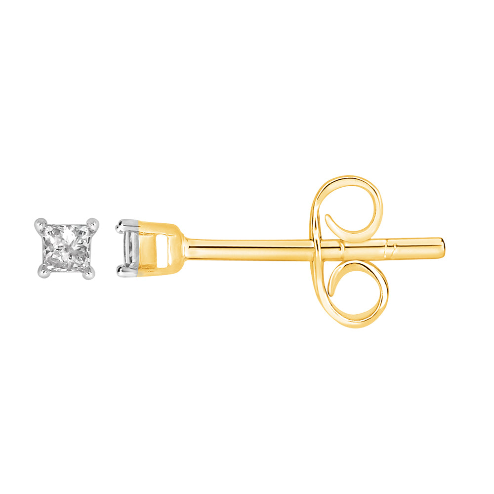 9ct Yellow Gold 0.05 Carat Princess Cut Diamond Stud Earrings for Women - Perfect for Everyday Wear, Gift Giving & Special Occasions