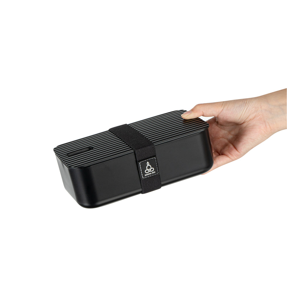Bento Tek 34 oz Black Buddha Box Lunch Container with Black Lid - 7.5