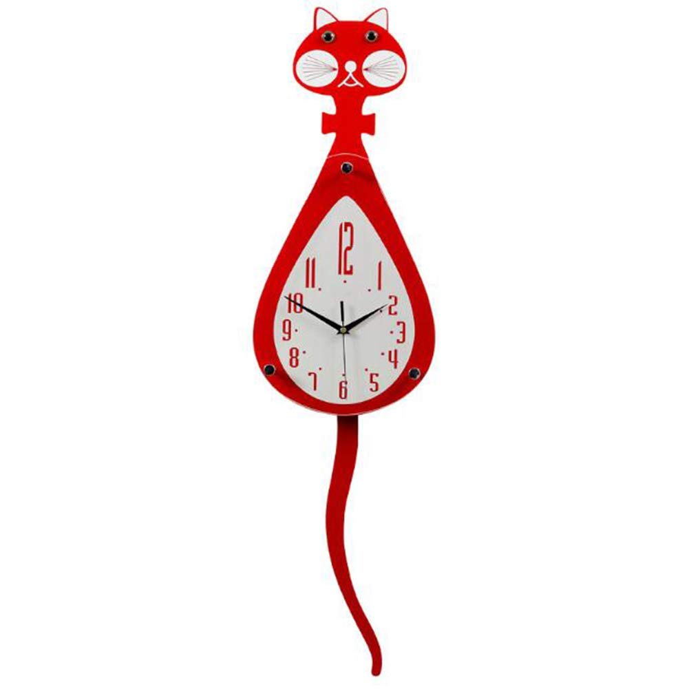 ZHUAN Cat Pendulum Wall Clock - Silent Non-Ticking Large Decorative Clock for Living Room, Easy to Read (36x10 inches) - Perfect for Home, Office & Gift Giving
