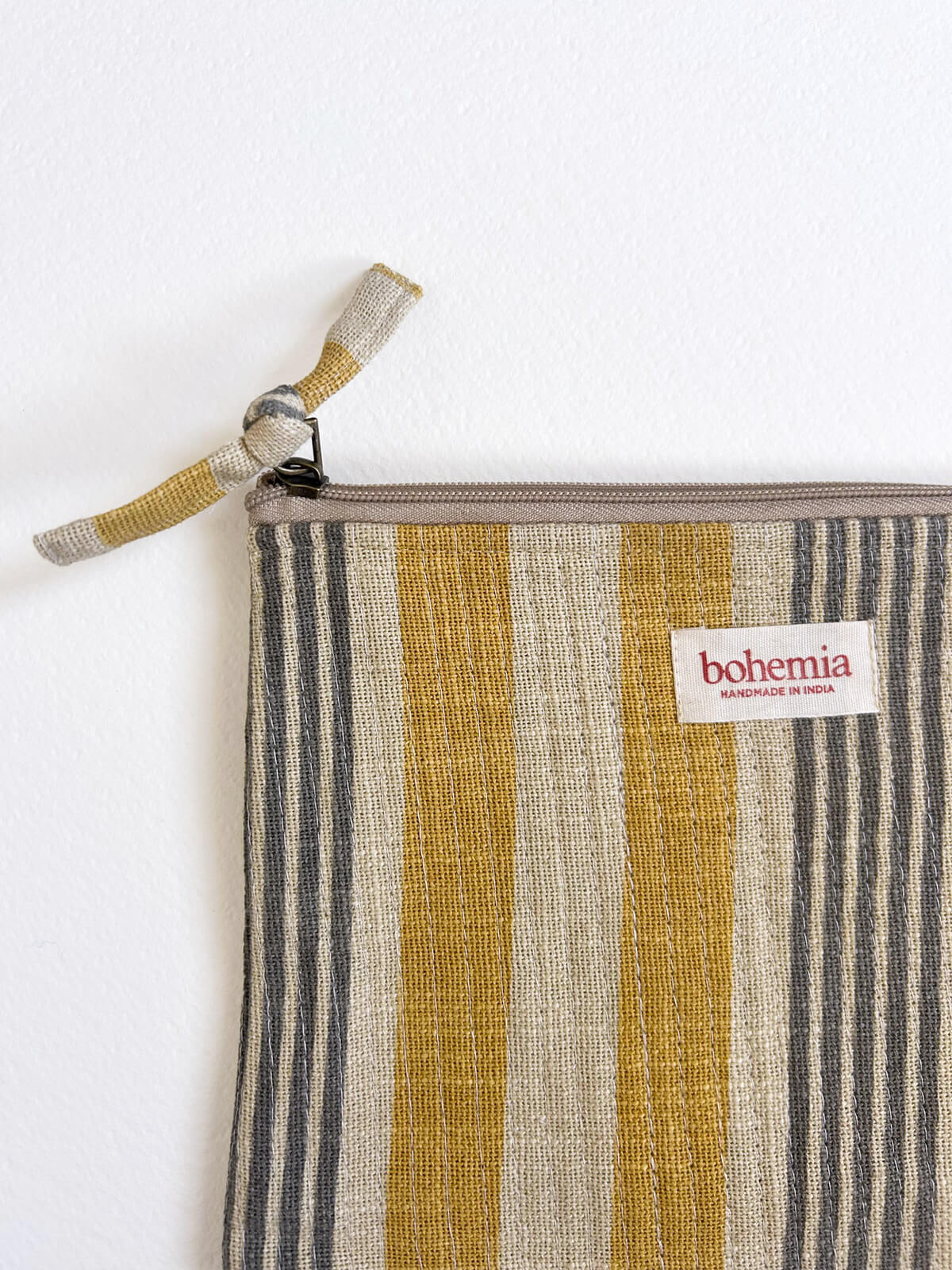 Jaipur Stripe Large Pouch - Handmade Indian Yellow Cotton Clutch Bag for Women | Perfect for Travel, Beach, and Festival Accessories