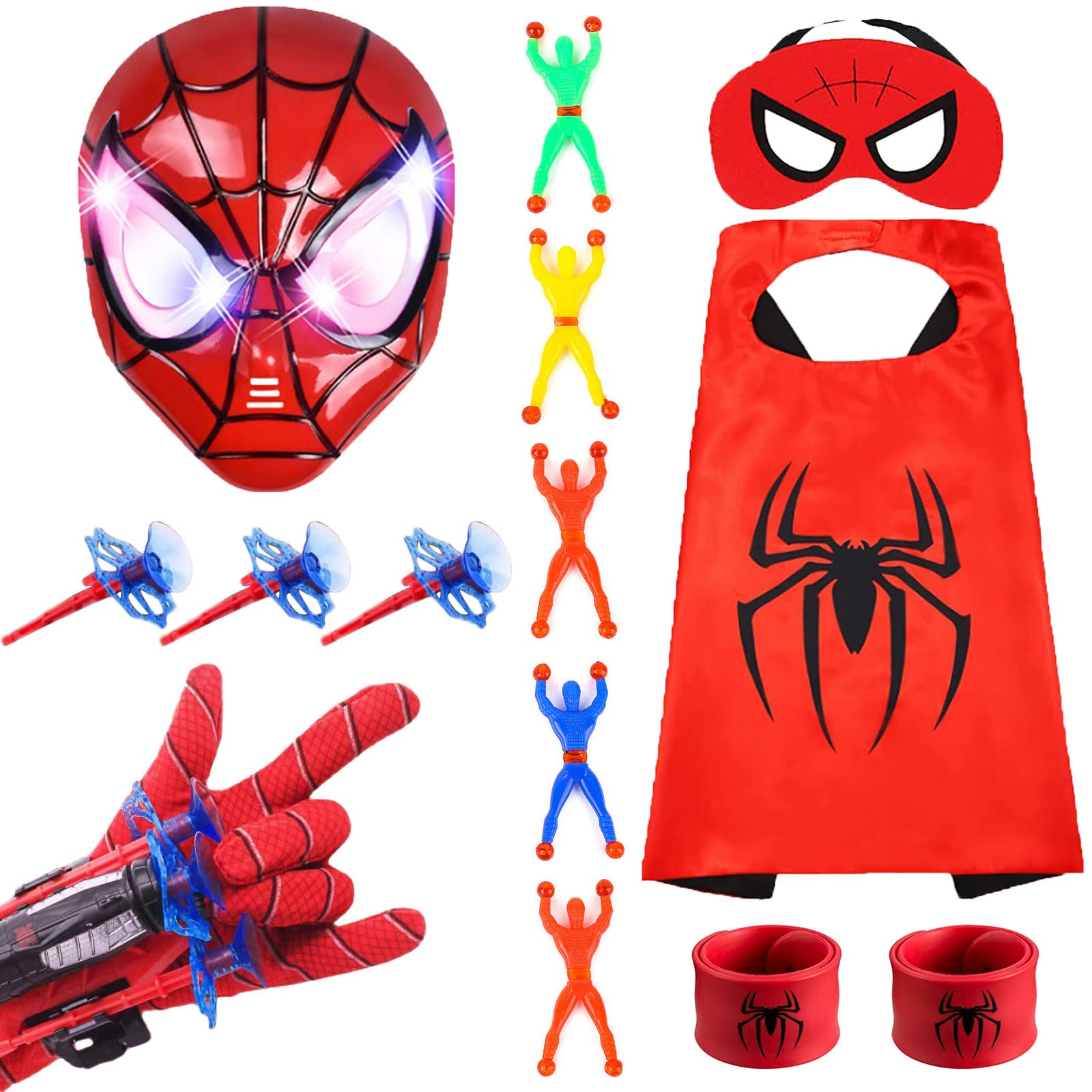 Licputalch Superhero Toys for Boys Ages 4-6 - LED Mask, Cape & Gloves Costume Set with Slap Bracelets & Climbing Man - Perfect for Halloween, Christmas Gifts & Role Play Adventures