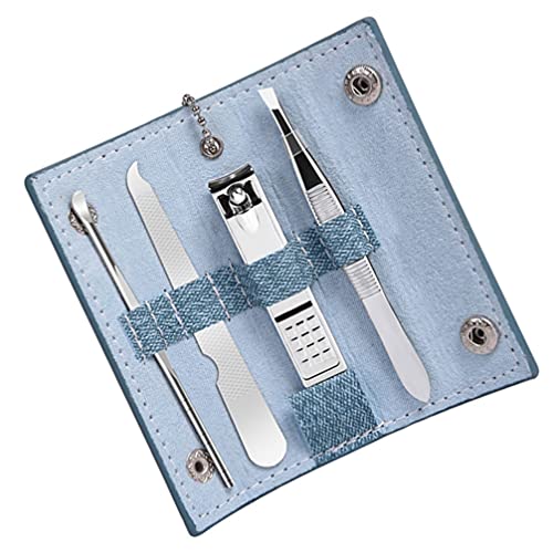 Premium 4-Piece Nail Clipper Set - Portable Manicure Kit with Nail Clippers, Nail File, Eyebrow Tweezers & Ear Pick in Storage Case | Home & Travel Nail Care Tools | Sky Blue Beauty Essentials for Grooming & Personal Hygiene