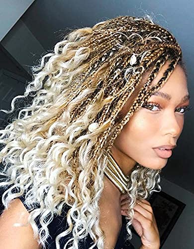 Ombre Bohemian Box Braids Crochet Hair with Curly Ends - 24 Roots/Pcs, 6 Packs (14INCH-2packs, T27/613) - Goddess Curls for Protective Styles & Boho Looks - Perfect for Natural Hair, Braiding, and Styling at Home or Salon