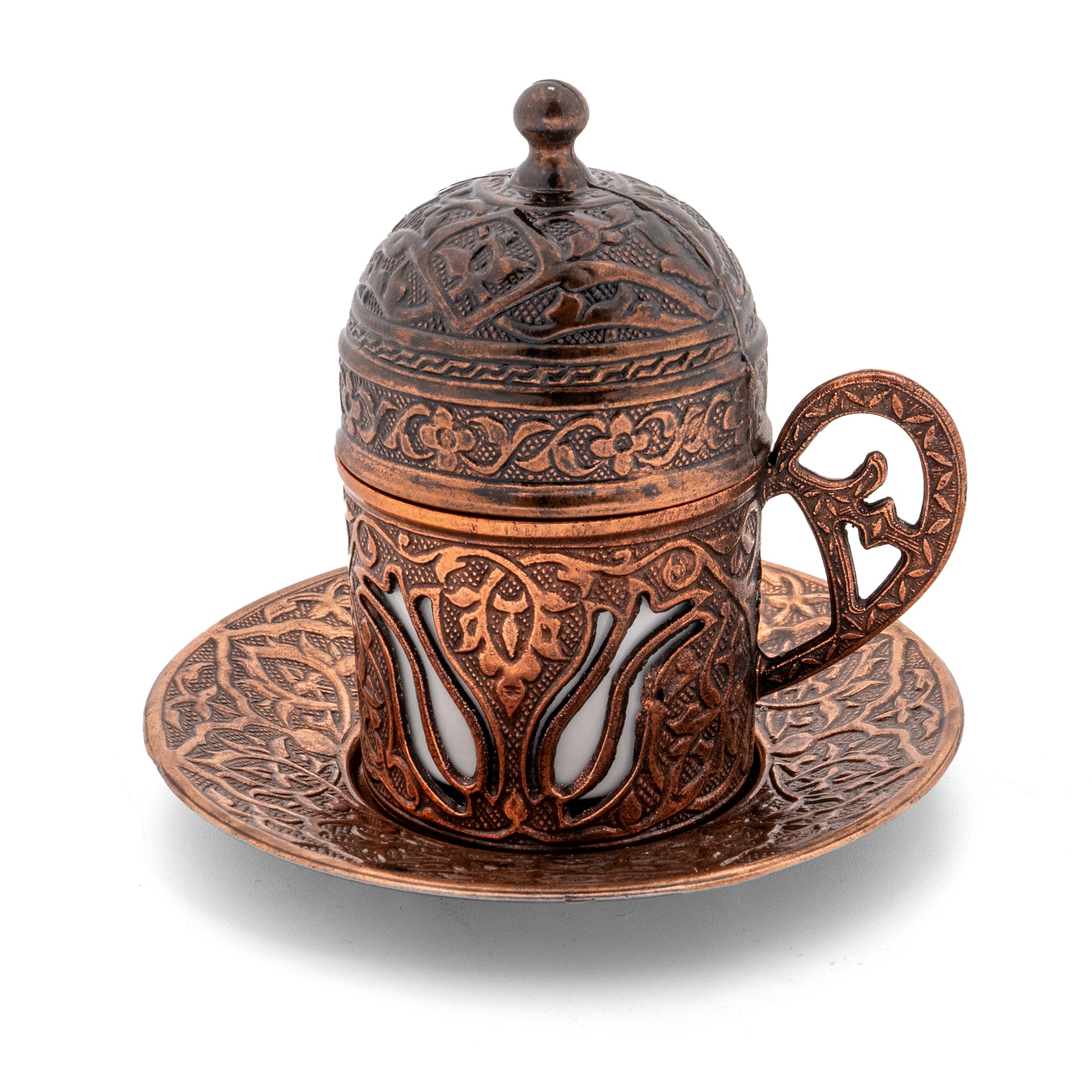 Premium COOPER Turkish Coffee Set (24032) - Authentic Copper Ibrik, Finjan Cups & Tray - Perfect for Traditional Brewing, Home Decor & Gift Giving