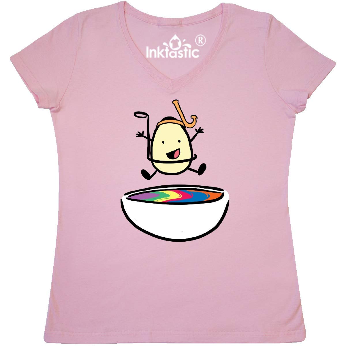 Inktastic Easter Egg Jumping Into The Dye with Snorkel Women's V-Neck T-Shirt - Funny Easter Graphic Tee for Women, Cute Holiday Party Outfit, Spring Festival Gift Idea