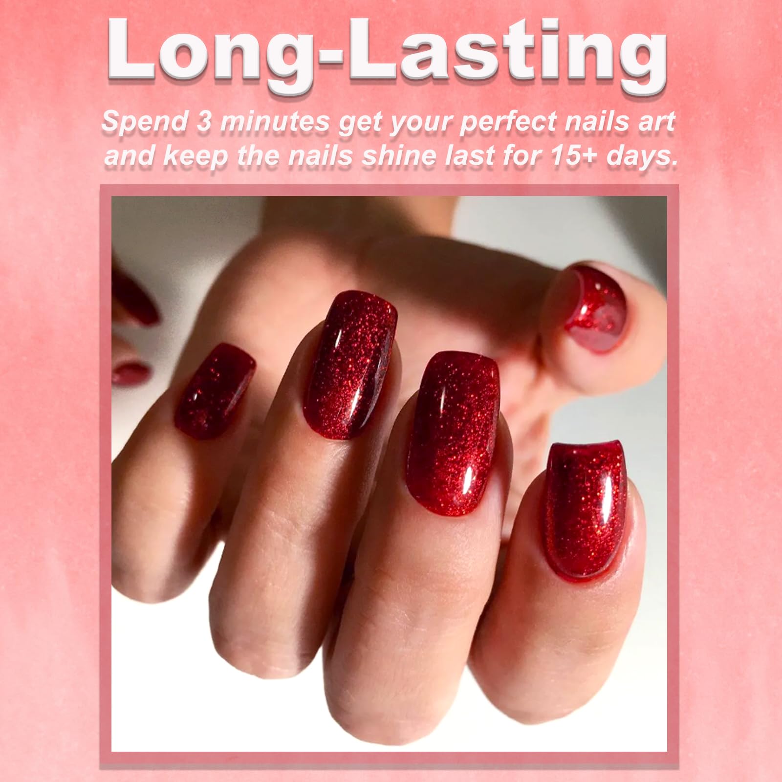 Sparkling Red Glitter Nail Polish - Quick Dry 10ml Shimmer Dark Red Nail Lacquer - High Gloss Holographic Cherry Red Nail Art Polish for Manicure | Perfect for Parties, Weddings, Holidays & Special Occasions