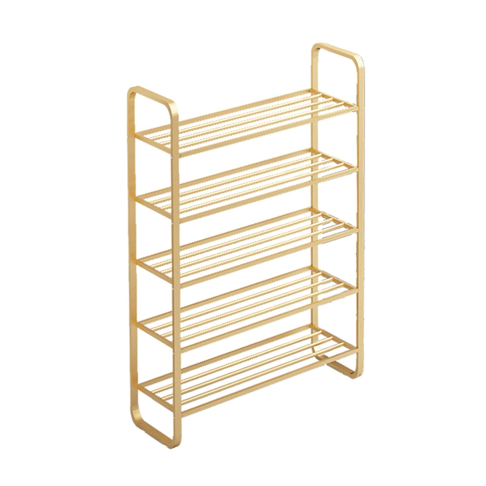 LEI789LL 5-Tier Metal Shoe Rack Organizer - Space Saving Shoe Storage for Entryway, Bedroom & Closet - Durable Black/Gold Shoe Shelf for Sneakers, Boots & Heels - Compact X-Small Size for Small Spaces