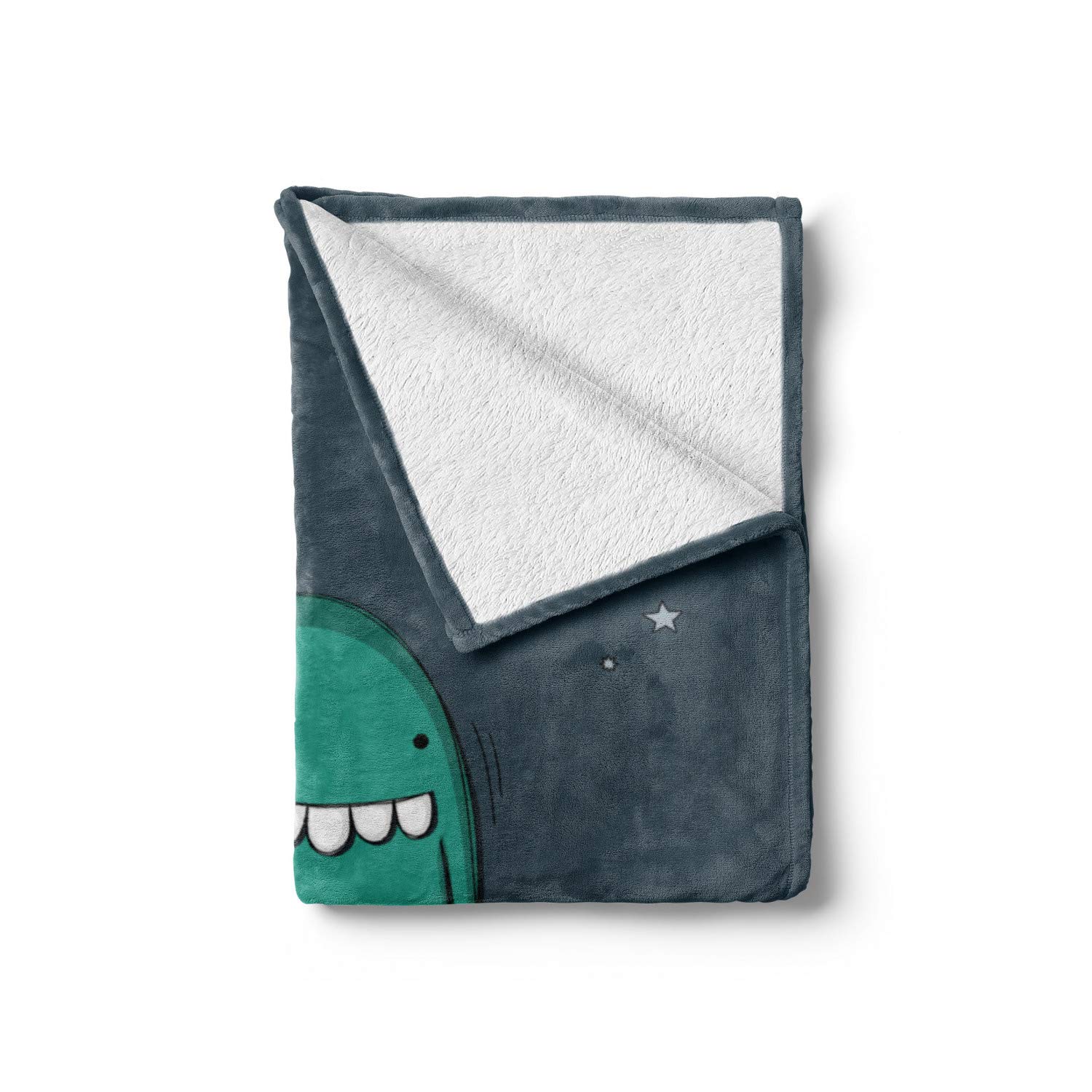 Ambesonne Cartoon Monster Fleece Throw Blanket - Soft Flannel Couch Cover for Adults, 50x60 Inches, Slate Blue & Sea Green - Cozy Accent Blanket for Sofa, Bed, or Gift Giving