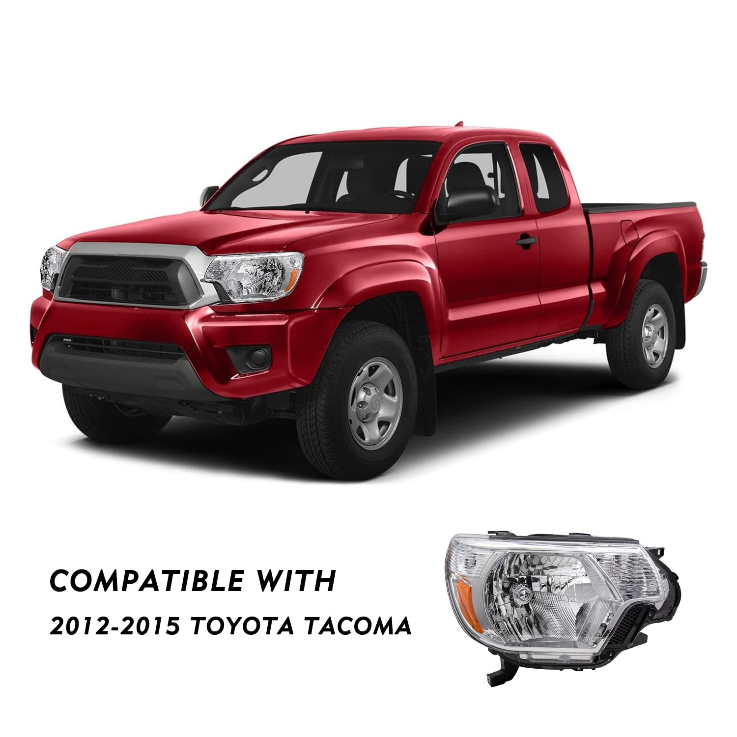 Toyota Tacoma Headlight Assembly (2012-2015) - Chrome Housing with Amber Reflector - Replacement Headlamp for 12 13 14 15 Tacoma Models | Perfect for Night Driving & Off-Road Adventures