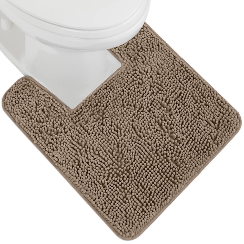Gorilla Grip Plush Absorbent Shaggy Chenille Bath Rug Mat with Non-Slip Rubber Backing - Machine Washable Microfiber Bathroom Contour Mat for Toilet Base - Soft & Durable Beige Square 22.5x19.5 - Perfect for Bathroom Decor & Floor Protection