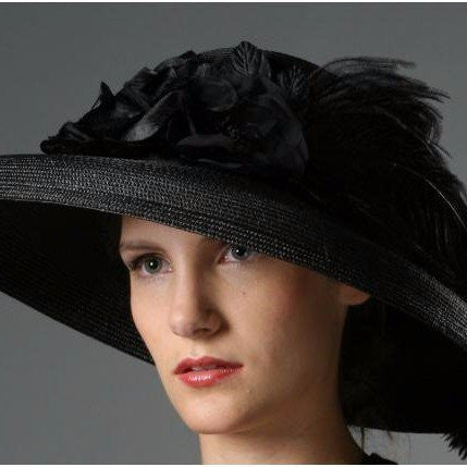 F3001 Women's Wide Brim Sun Hat with Silk Flower or Ostrich Feather - Elegant Beach Hat for Summer Vacation, Garden Party & Outdoor Wedding Accessories