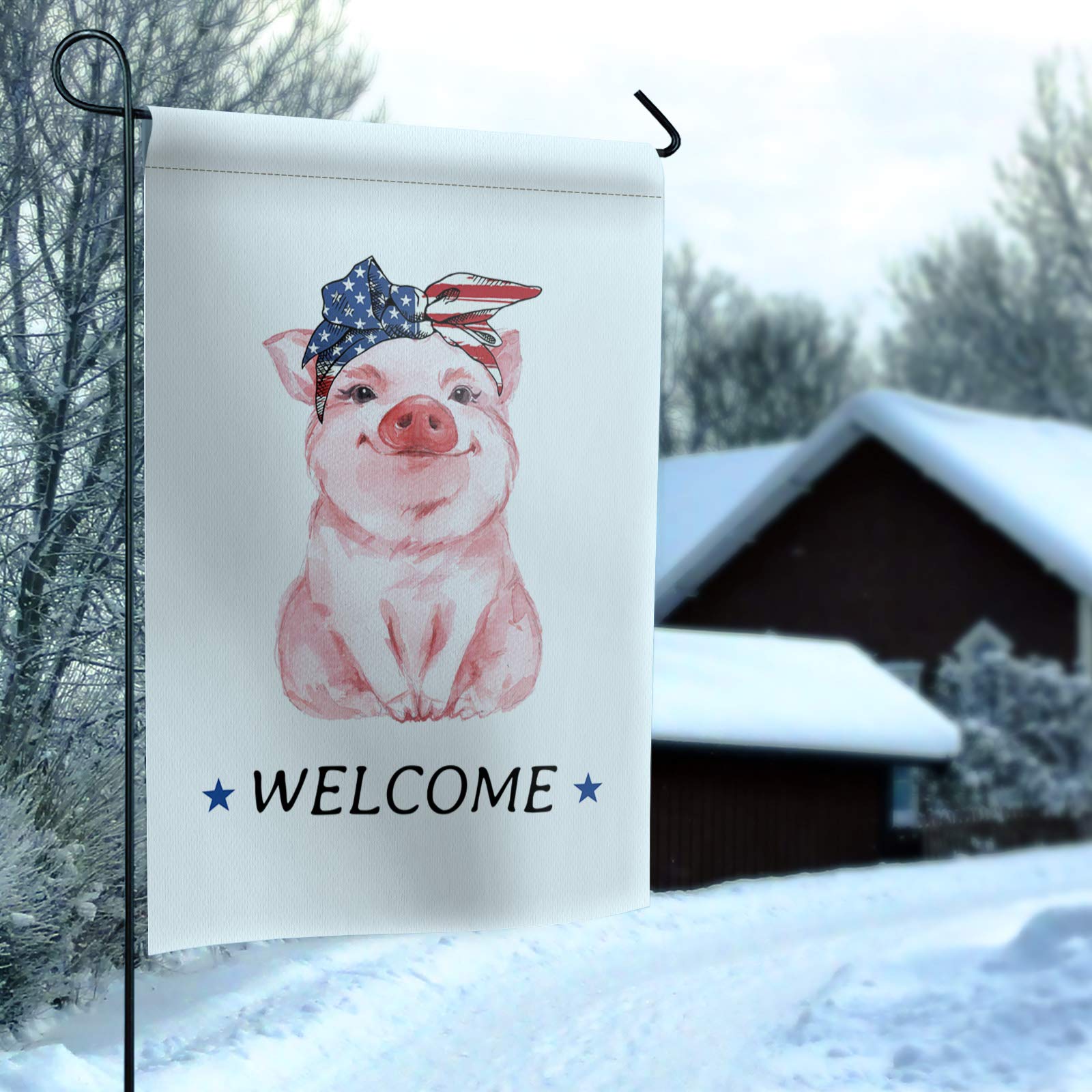 Premium 28x40 Inch Mini Garden Flag - Happy Independence Day American Farm Pig Print Welcome Flag, Weather Resistant & Double Stitched Burlap Outdoor Decor for Yard, Garden, Porch & Patio Celebrations