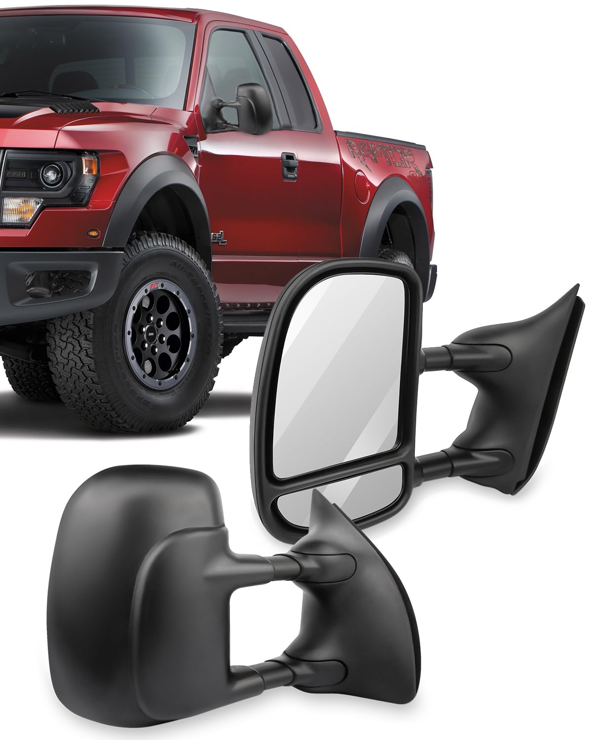 ECCPP Black Telescopic Towing Mirrors for Ford F250 F350 F450 F550 Super Duty (1999-2007) - Manual Door Side Pair Set for Driver & Passenger - Perfect for Towing Trailers, Boats & RVs