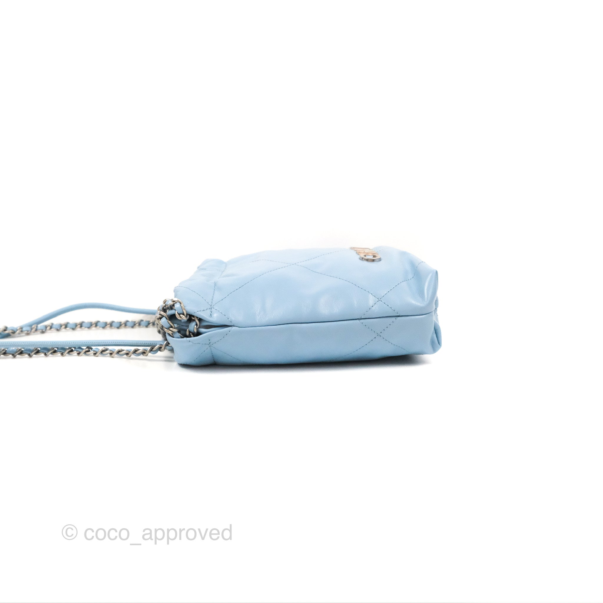 Chanel 22 Mini Bag Light Blue Crumpled Calfskin Leather Crossbody Purse for Women | Luxury Designer Handbag for Everyday Use & Special Occasions