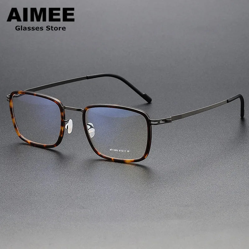Aimee Unisex Full Rim Square Acetate Titanium Eyeglasses 81003 - Lightweight Durable Frame for Men & Women - Perfect for Reading, Work, and Everyday Use