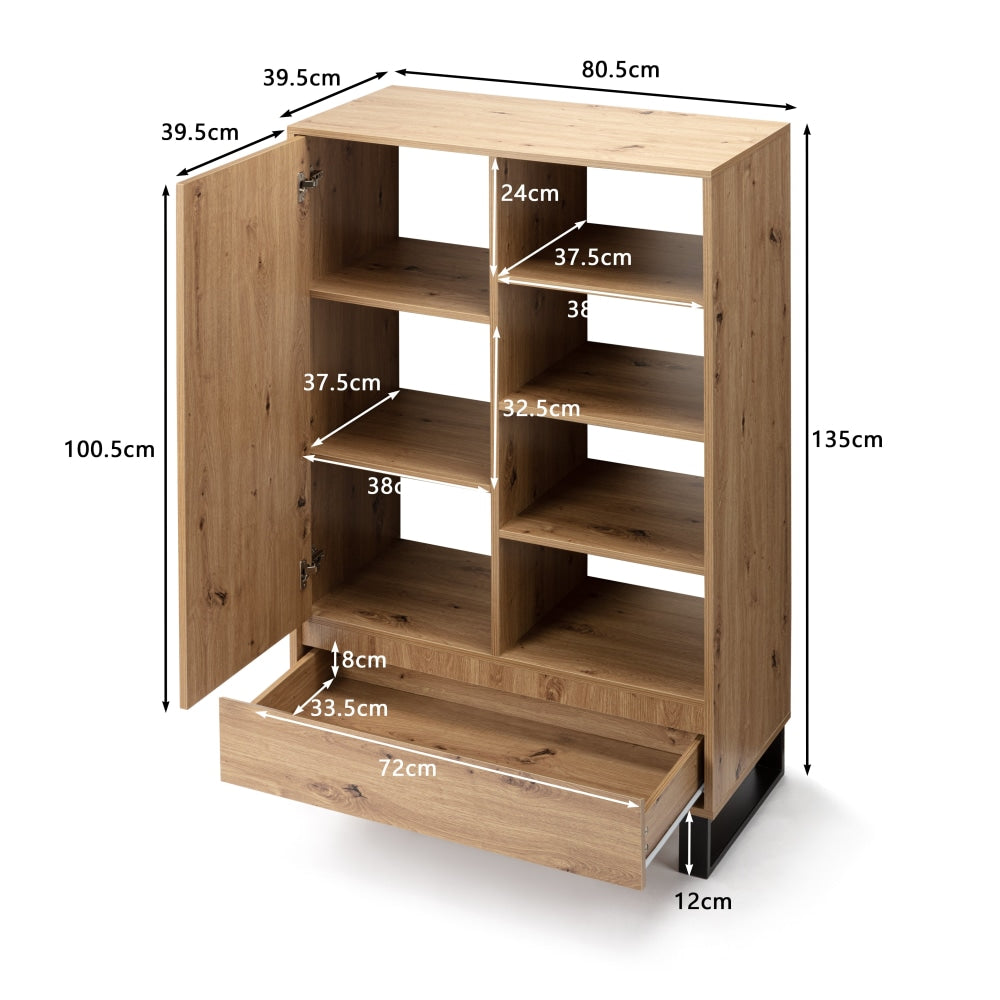 4-Tier Bookcase Display Shelf - Multi-Purpose Storage Cabinet for Home & Office - Oak & Black Finish - Perfect for Books, Decor, and Organizing Small Items