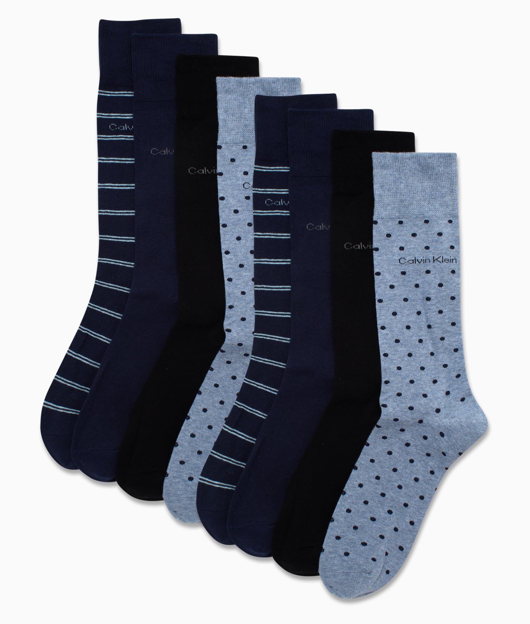 Calvin Klein Men's Crew Socks 8-Pack - Soft Cotton Blend Performance Dress Socks for Men (Size 7-12) - Breathable Athletic & Casual Socks for Work, Gym & Everyday Wear