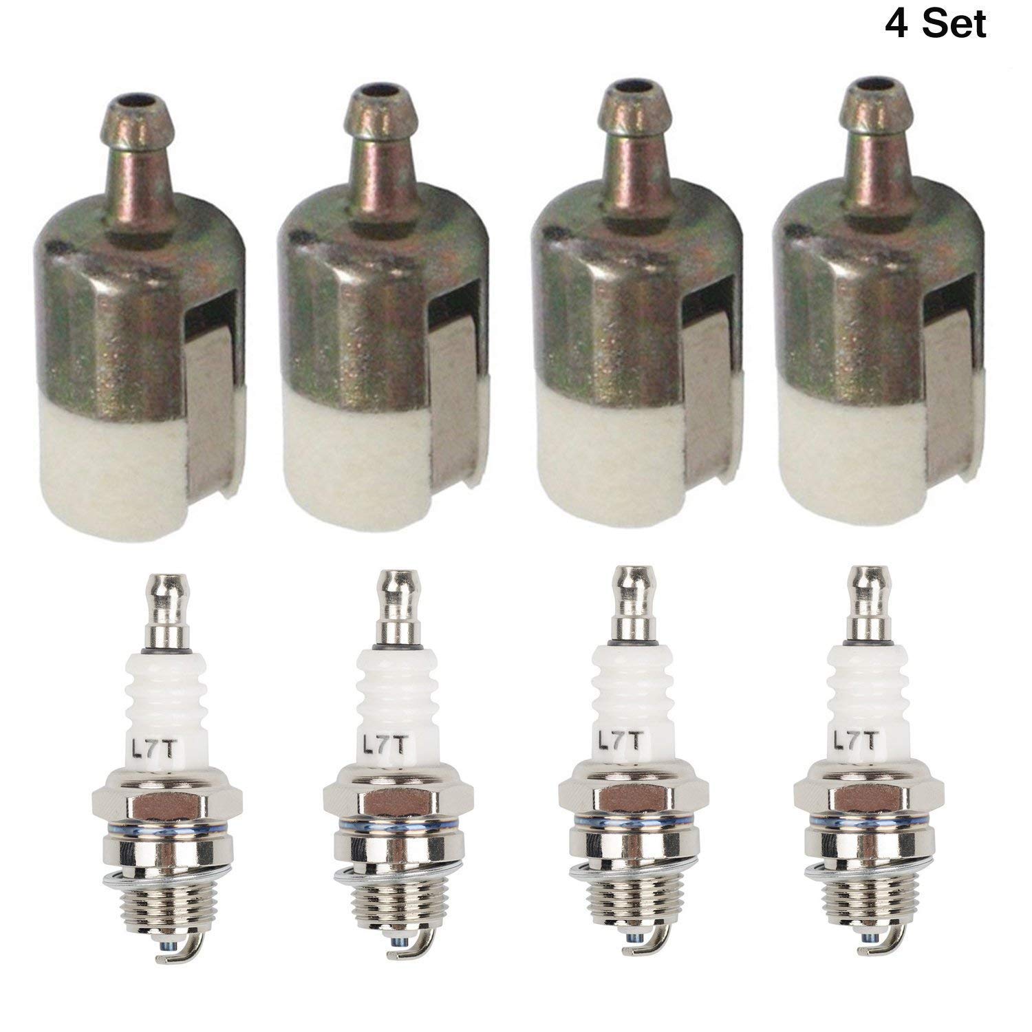 HIFROM 4-Pack Fuel Filter & Spark Plug Replacement Kit for Walbro 125-527, Echo 131-205-07320, Robin 3112, Shindaiwa T230 T231, Stihl FC75 FS85 - Compatible with String Trimmers, Edgers & Backpack Blowers - High Performance Engine Maintenance Parts