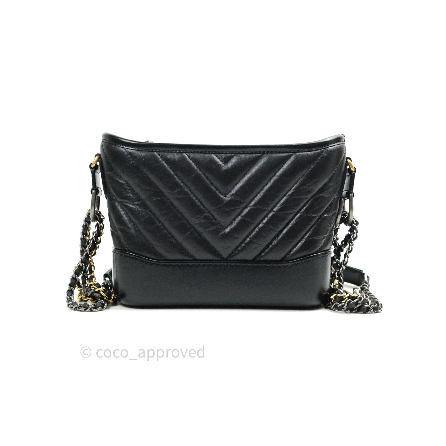 Chanel Small Chevron Gabrielle Hobo Bag in Black Calfskin with Mixed Hardware - Perfect for Everyday Use, Work, and Special Occasions