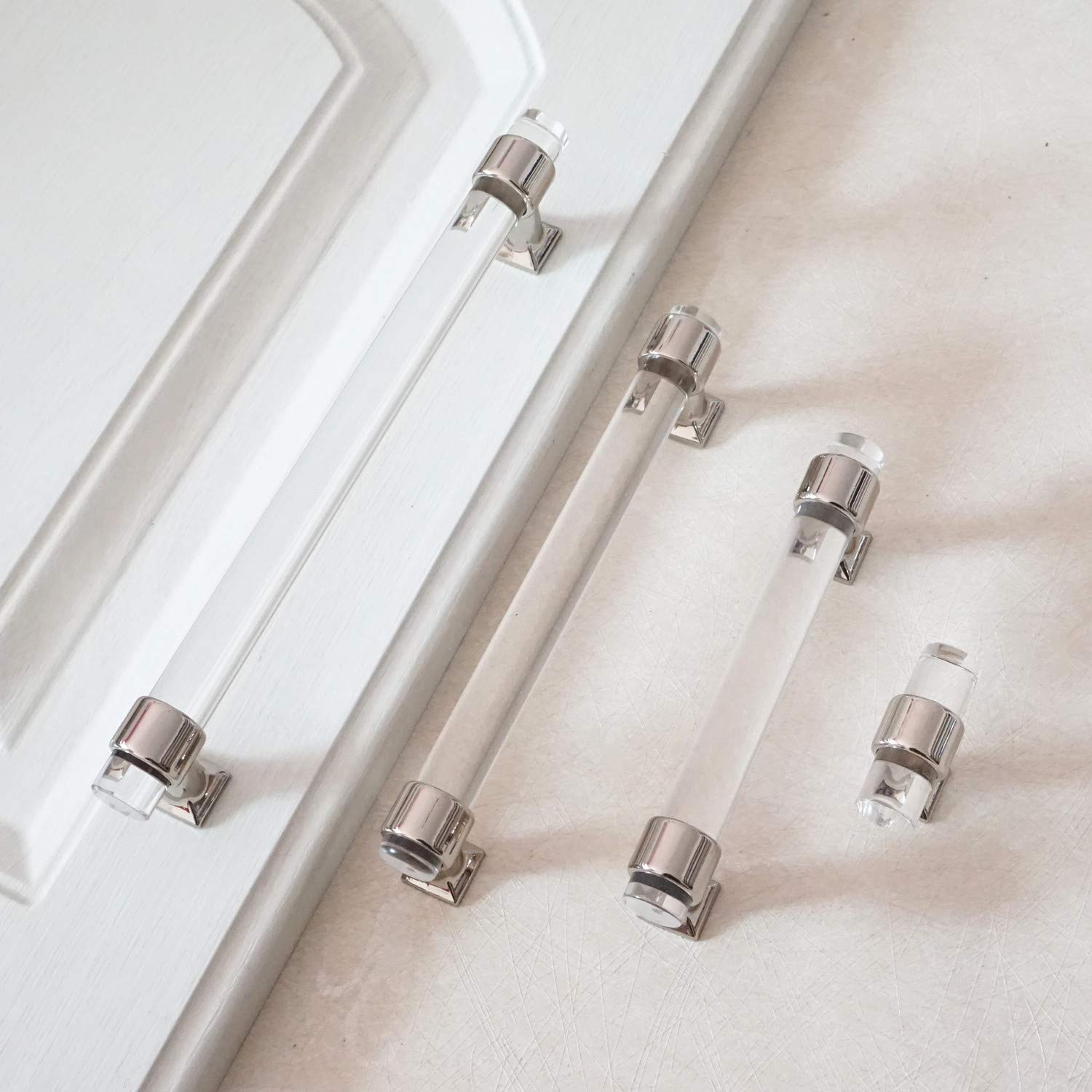 LBFEEL 3 Inch Clear Acrylic Drawer Pulls - Silver Chrome Cabinet Handles & Knobs for Wardrobe, Dresser, Kitchen Cabinets (76mm) - Modern Home & Office Furniture Hardware Upgrade