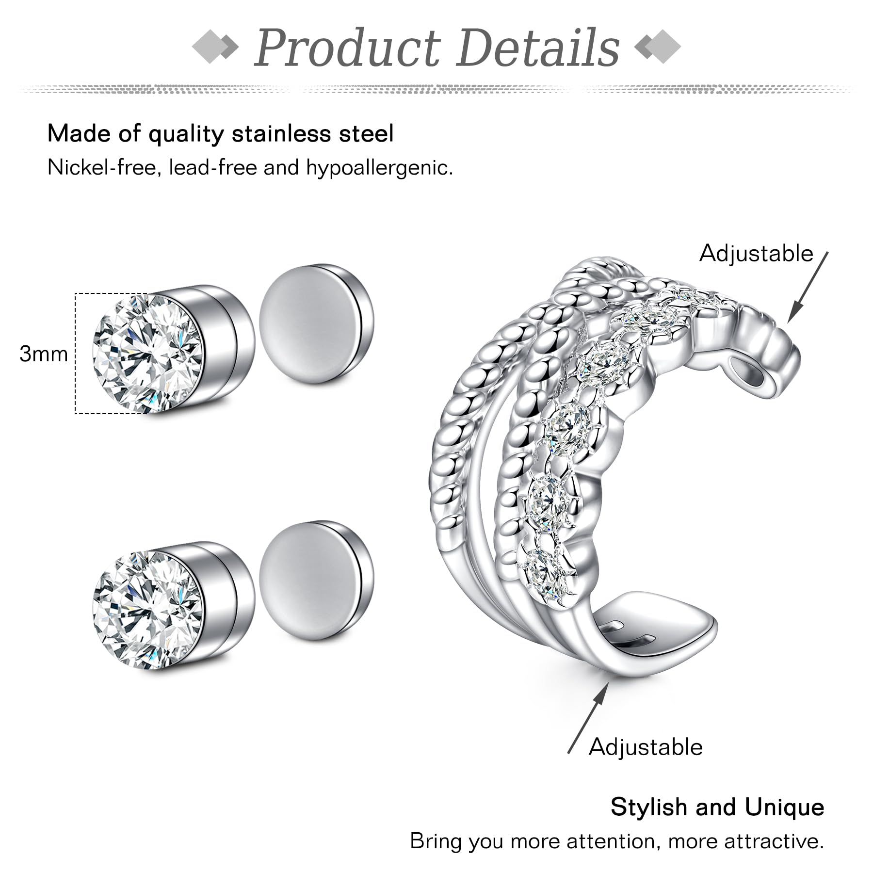 JFORYOU Stainless Steel Fake Helix Ear Cuff - Clip On Cartilage Earrings for Men & Women, Non-Piercing Adjustable Lip Ring Wrap - Perfect for Parties, Concerts & Everyday Fashion Accessories