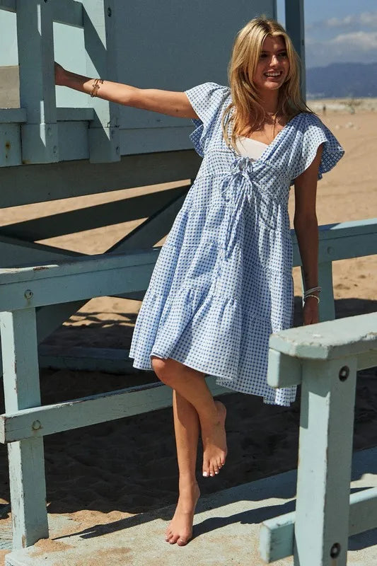 Elegant Jacquard V-Neck Flutter Sleeve Dress for Women - Perfect for Summer Outfits, Parties & Casual Wear