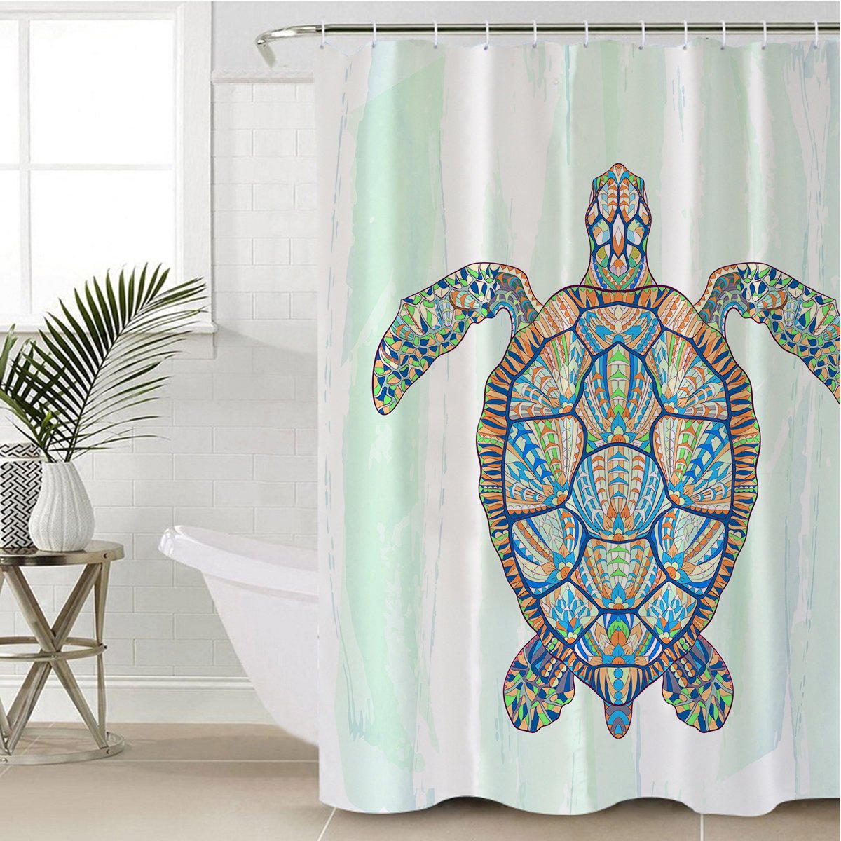 Ocean Turtle Shower Curtain - Waterproof Bathroom Decor with Hooks - Perfect for Beach Theme Bathrooms & Coastal Home Decor