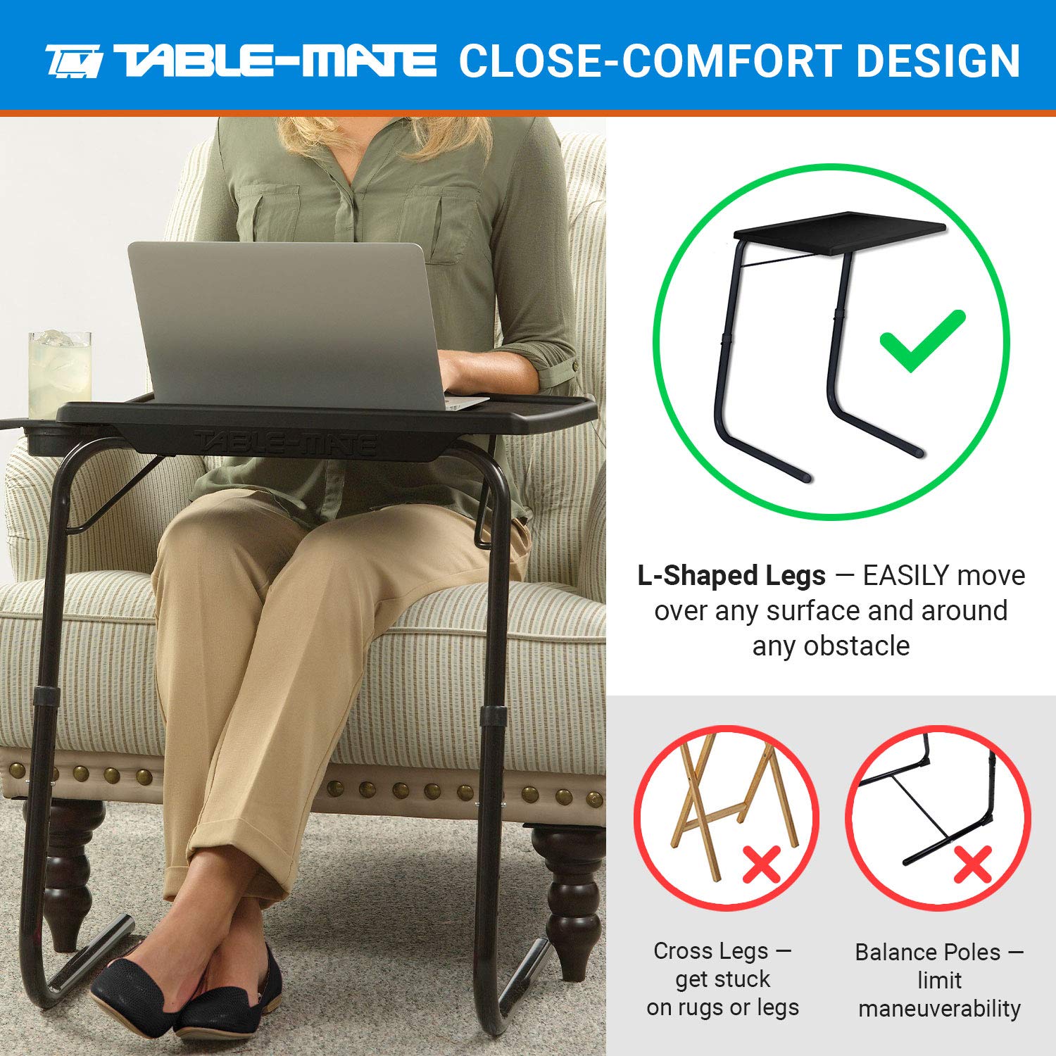 Extra Large Folding TV Tray Table - Adjustable 6 Heights & 3 Angles - Perfect for Dining, Laptop Work, Reading & Multipurpose Use - Black (2 Pack) - Ideal for Home, Office, Dorm & Bedroom