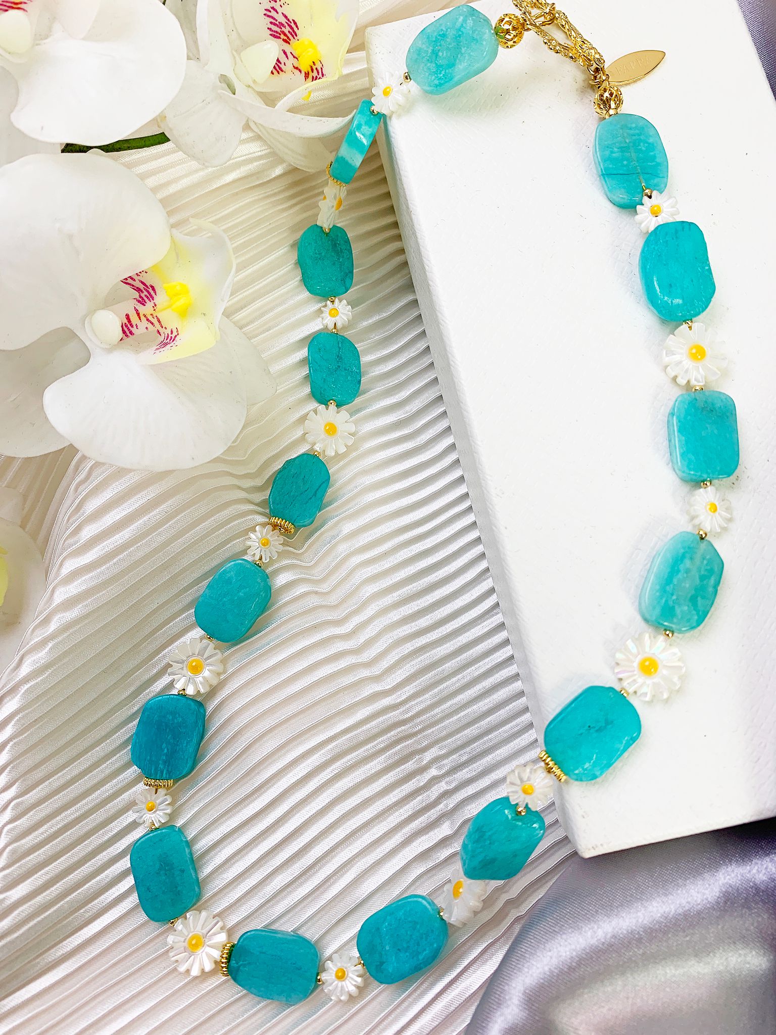 Amazonite Floral Charm Necklace GN025 - Elegant Handmade Jewelry for Women, Boho Style Gift for Her, Perfect for Weddings & Special Occasions