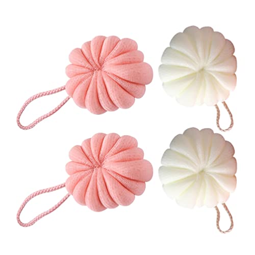 LALAFINA 4pcs Pumpkin Shaped Mesh Bath Ball - Cute Body Scrubber & Exfoliating Wash Puff for Shower & Bathroom | Gentle Skin Cleansing & Massage | Perfect Gift for Women & Kids