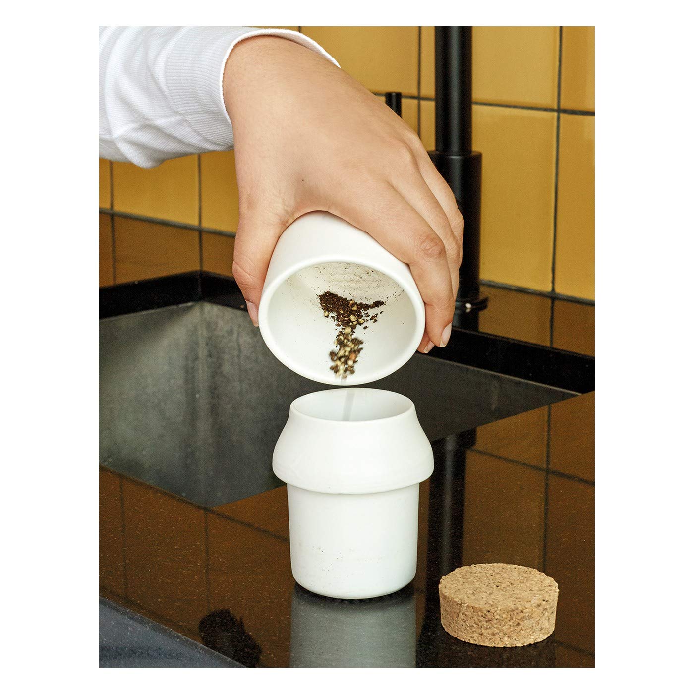 Premium Dual Chamber Ceramic Herb & Spice Grinder - Manual Kitchen Tool with Storage Container - Large White Jar for Fresh Herbs, Spices, Coffee - Perfect for Home Cooking, Baking & Meal Prep