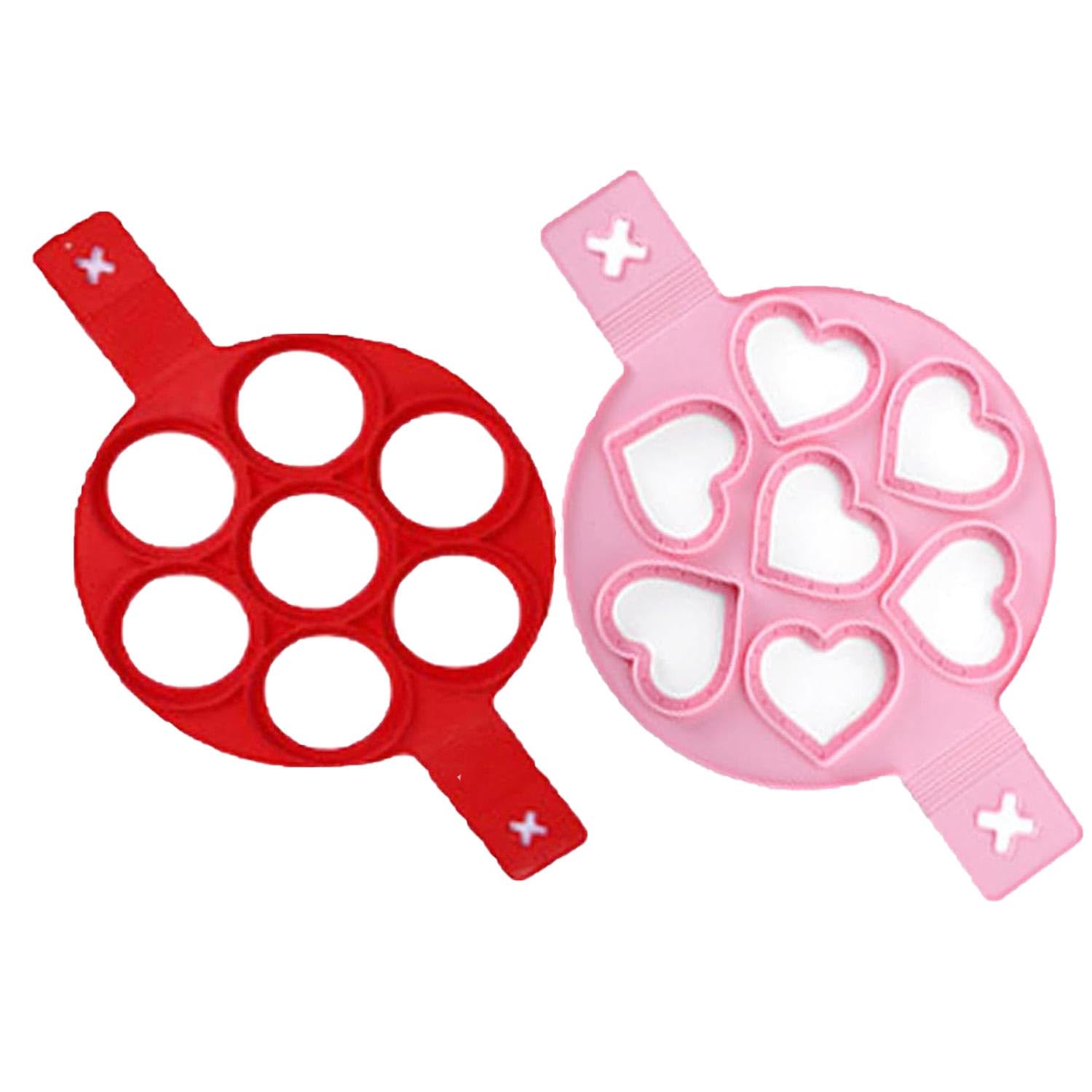 Flip N Cook Pancake Maker - Non-Stick Silicone Molds for Perfect Pancakes (Round, Heart Shapes, Pink) - Great for Breakfast, Kids Cooking & DIY Kitchen Fun