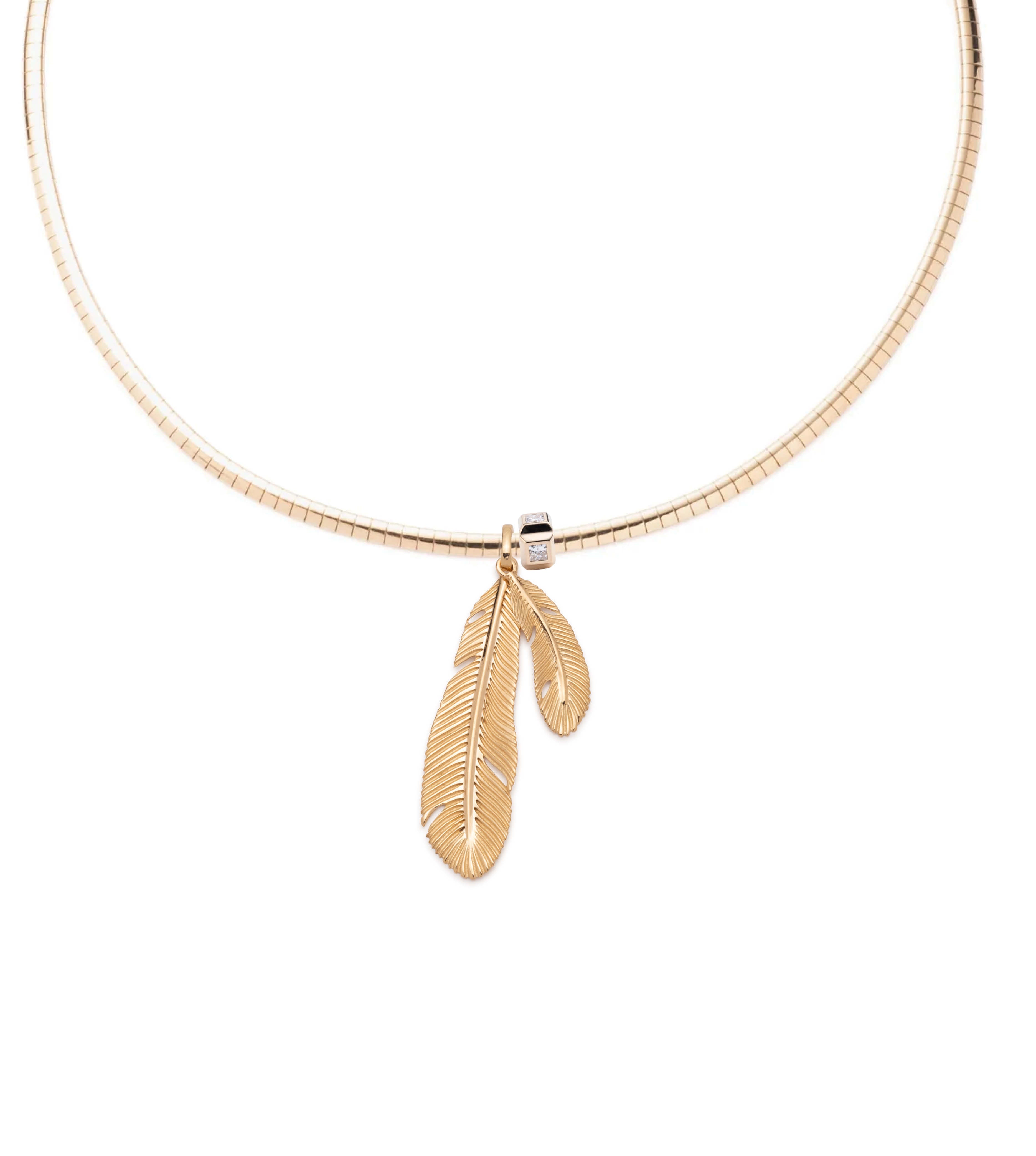 Elegant Feather Small Sleek Collar Necklace in 14K Yellow Gold with Genuine Diamonds - Perfect for Weddings, Parties & Special Occasions