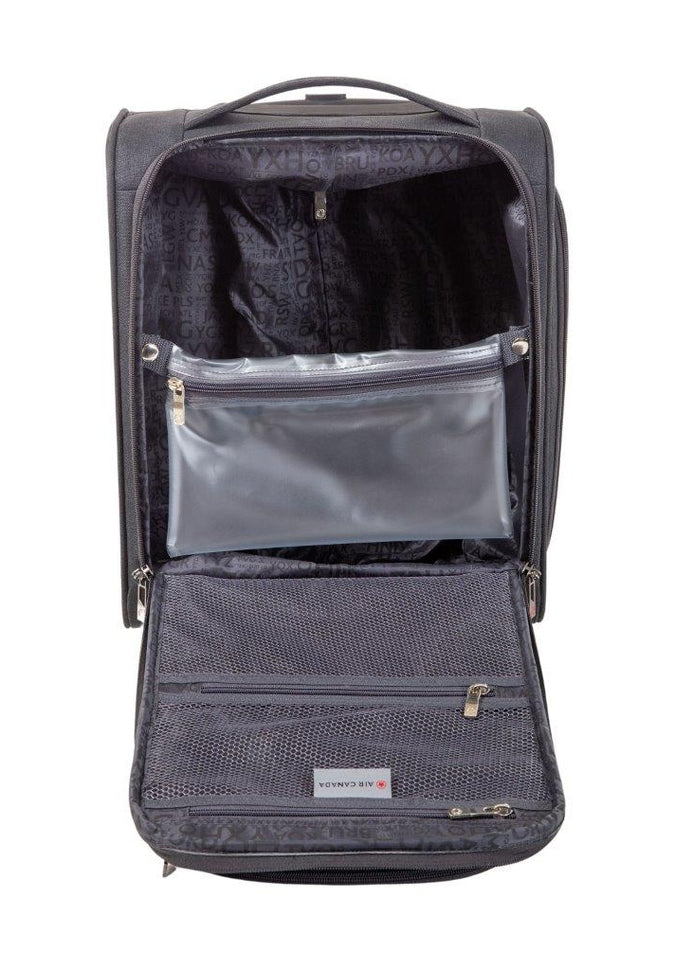 Air Canada Soft Side Underseat Carry-On Luggage - Charcoal Gray Compact Travel Bag for Business Trips & Weekend Getaways