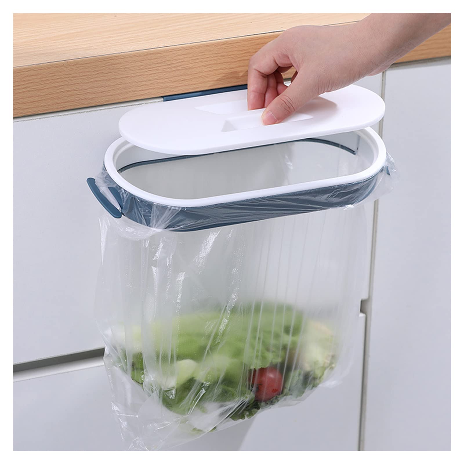 2-Pack Hanging Trash Bag Holder Rack with Removable Lid - Space-Saving Kitchen Cabinet Door Organizer for Garbage Bags, Towels & Storage (Blue & Pink) - Perfect for Small Kitchens, Bathrooms & RVs