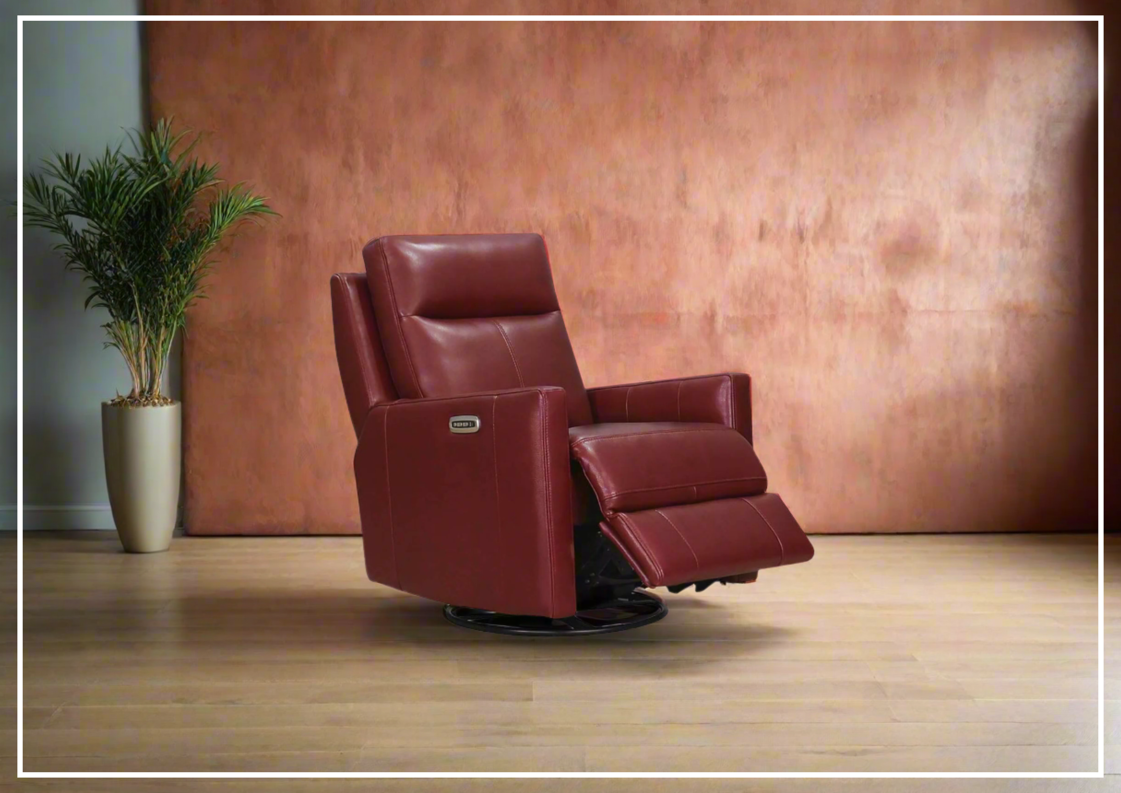 Hydeline Vienna Power Swivel Glider Recliner Chair with Adjustable Headrest - Genuine Leather Living Room Seating for Home Theater, Gaming & Relaxation