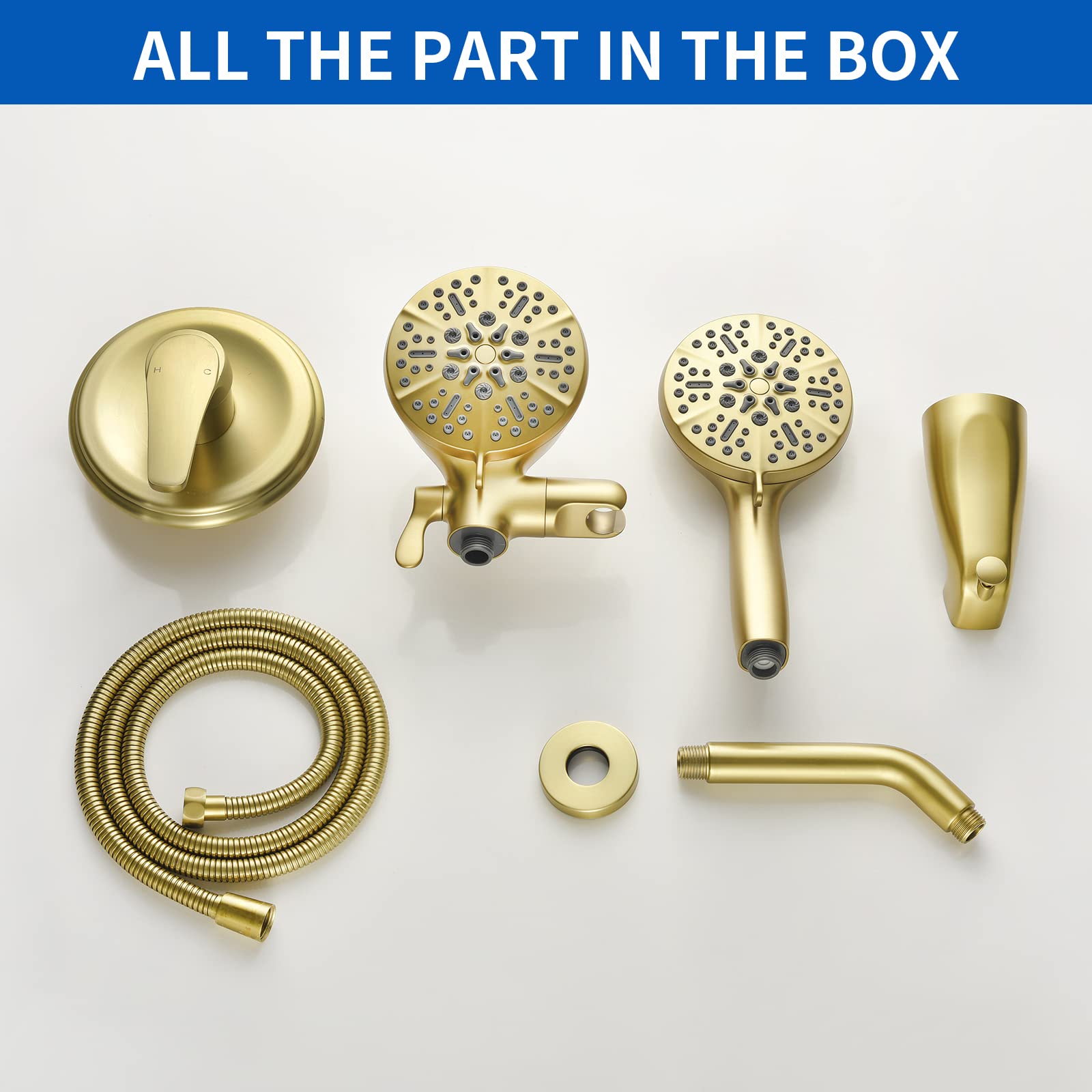 Brushed Gold Dual Shower Faucet Set with Tub Spout - Complete Shower System with Rainfall Shower Head & Handheld Sprayer - Perfect for Bathroom Renovation & Modern Home Upgrade