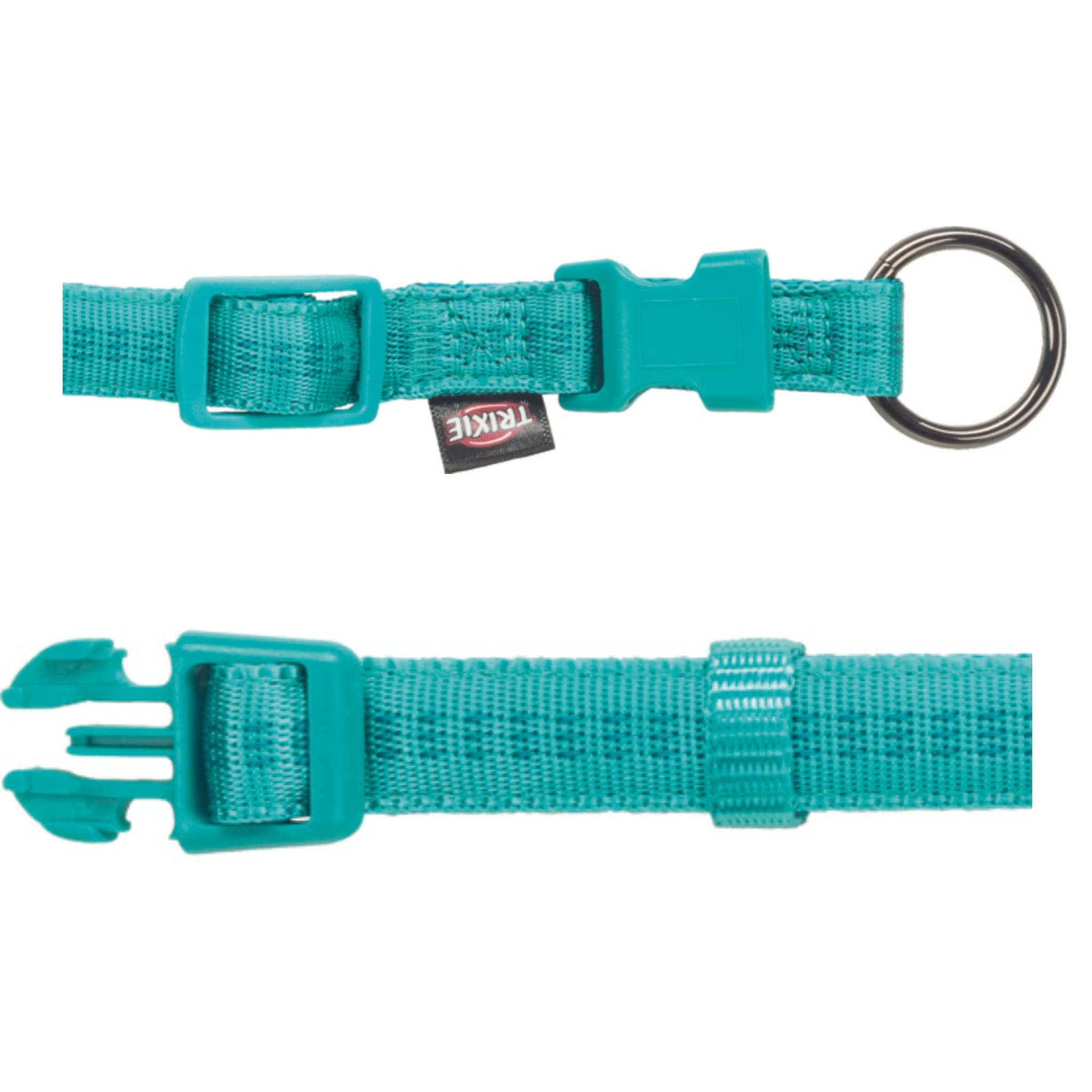 Premium TRIXIE Softline Elegance Dog Collar - Adjustable Nylon Pet Neck Belt with Strain-Relieved Buckle & Soft Padding (10-14 Inch/15mm, XS-S, Ocean Teal) - Perfect for Daily Walks, Training & Fashion Accessory