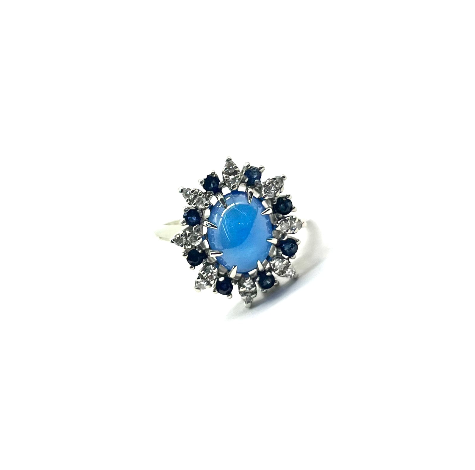 Exquisite White Gold Lindy Star Sapphire Ring with Diamonds & Blue Sapphires | Elegant Jewelry for Women | Perfect for Weddings, Anniversaries & Special Occasions