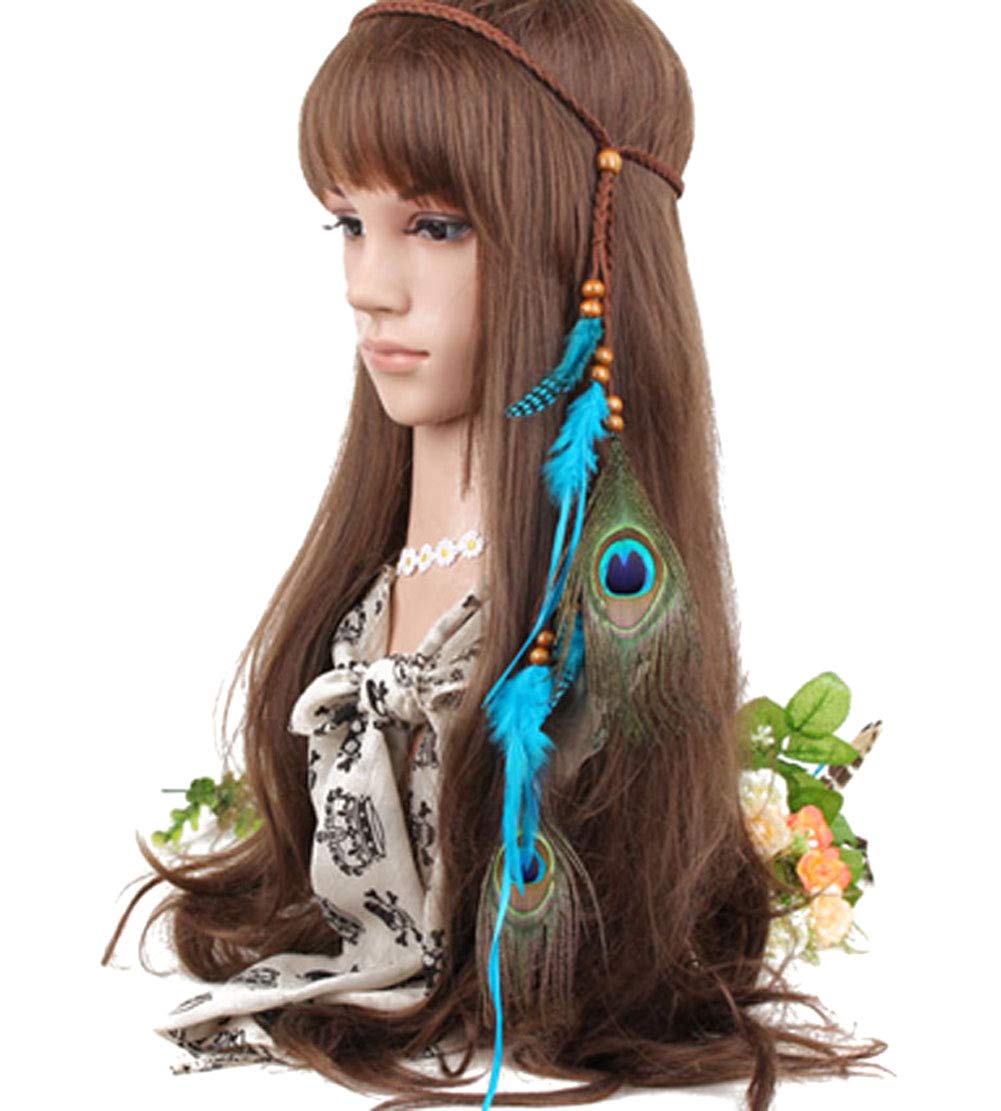 Elegant Blue Feather Headband for Women - Bohemian Hippie Hair Accessory, Gypsy Style Fashion Headpiece - Perfect for Music Festivals, Weddings & Boho Chic Outfits