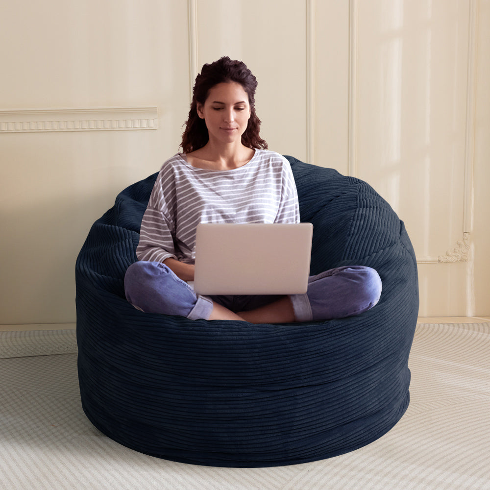 MAXYOYO 4ft Convertible Bean Bag Bed - Corduroy Oversized Bean Bag Chair with Removable Cover, Navy Blue | Perfect for Living Room Lounging, Bedroom Relaxation & Dorm Room Comfort