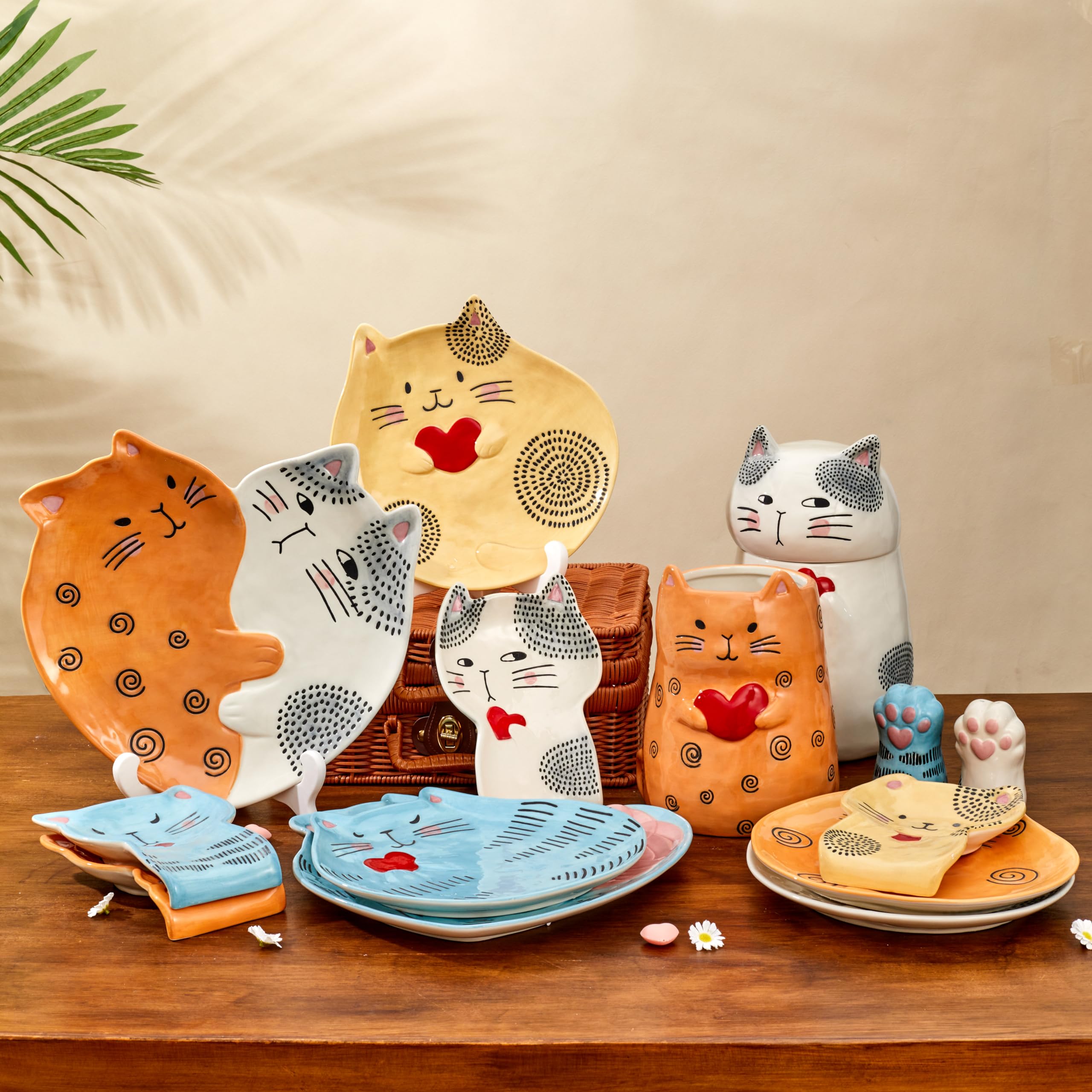 Bico Cartoon Cat Handpainted Stoneware Orange 7.8 Inch Utensil Holder - Dishwasher Safe Kitchen Organizer for Spoons, Forks & Cooking Tools - Perfect for Countertop Storage in Modern Kitchens