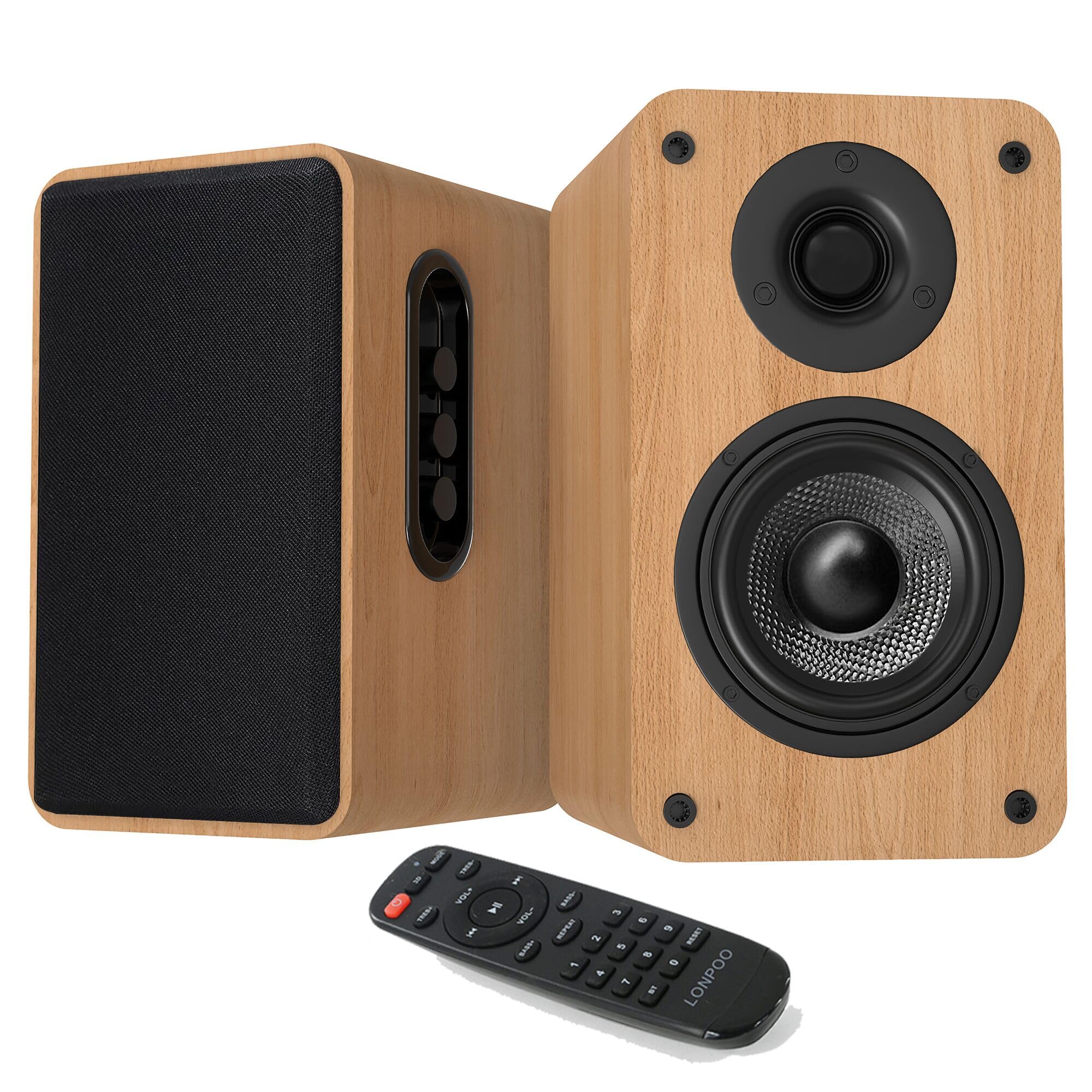 LONPOO 100W Bluetooth Bookshelf Speakers with ARC - Active Powered Home Stereo System, USB/AUX/Optical/Coaxial Inputs, 4