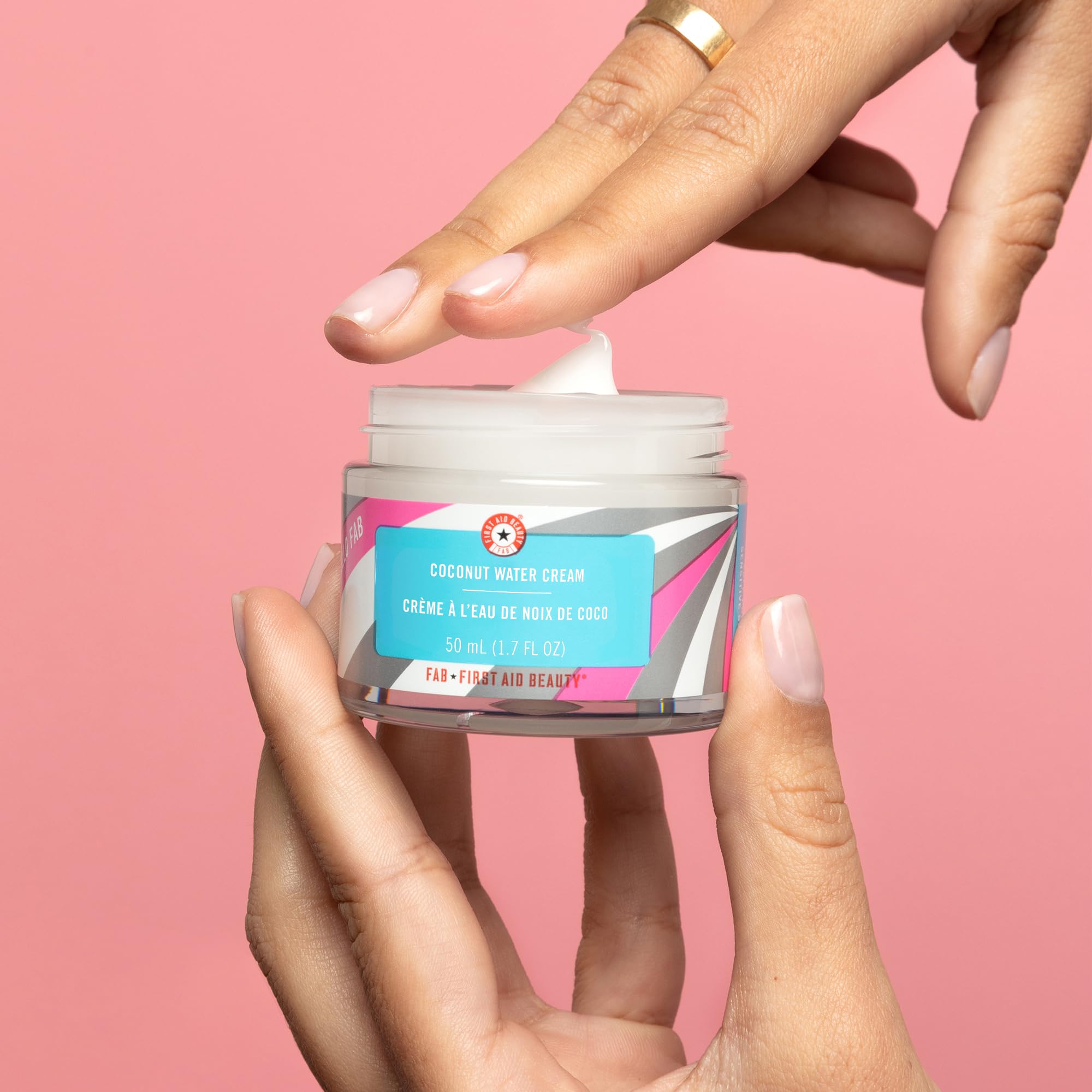 First Aid Beauty Hello FAB Coconut Water Cream - Lightweight Gel Moisturizer with Coconut Water for Smooth, Soft & Plump Skin | Non-Comedogenic, 1.7 oz | Perfect for Daily Hydration & Travel Skincare