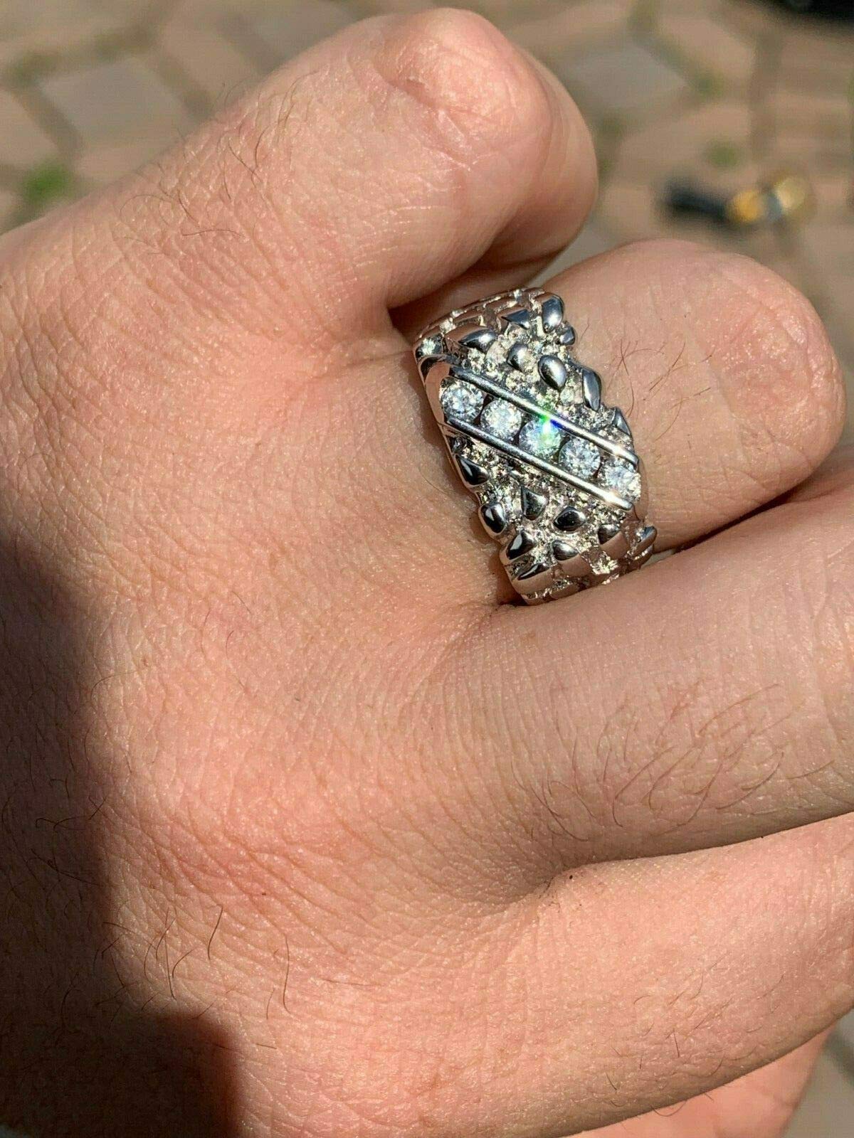925 Sterling Silver Men's Nugget Ring - Iced Out Pinky or Wedding Band (Sizes 7-13) - Durable & Hypoallergenic Jewelry for Everyday Wear, Gifts & Special Occasions