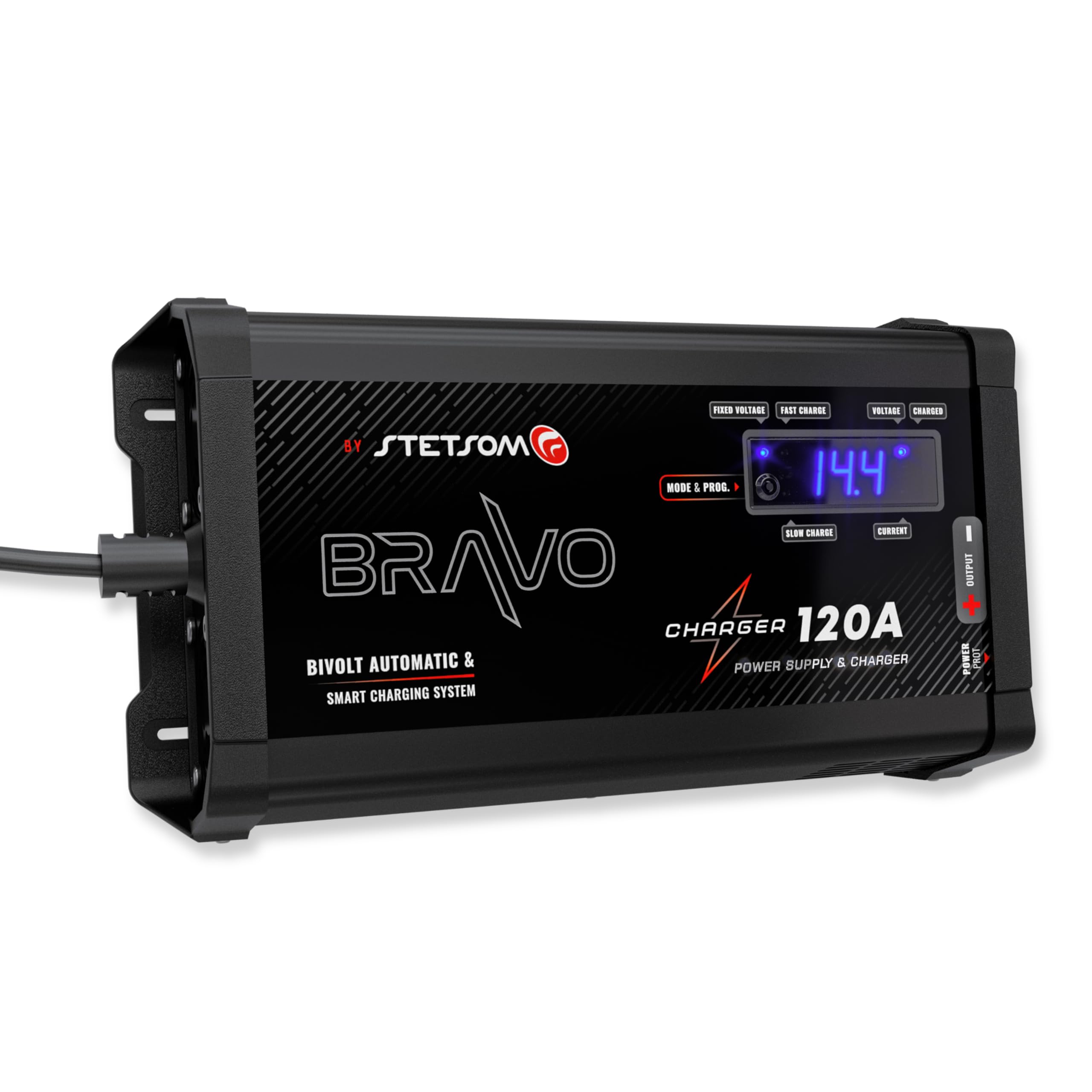 Stetsom Bravo 120A PRO Bivolt Smart Battery Charger - 127V/220V AC Car Audio Power Supply with Fixed/Slow/Fast Charge Modes - Perfect for Car Audio Systems, Marine Batteries & RV Power Maintenance