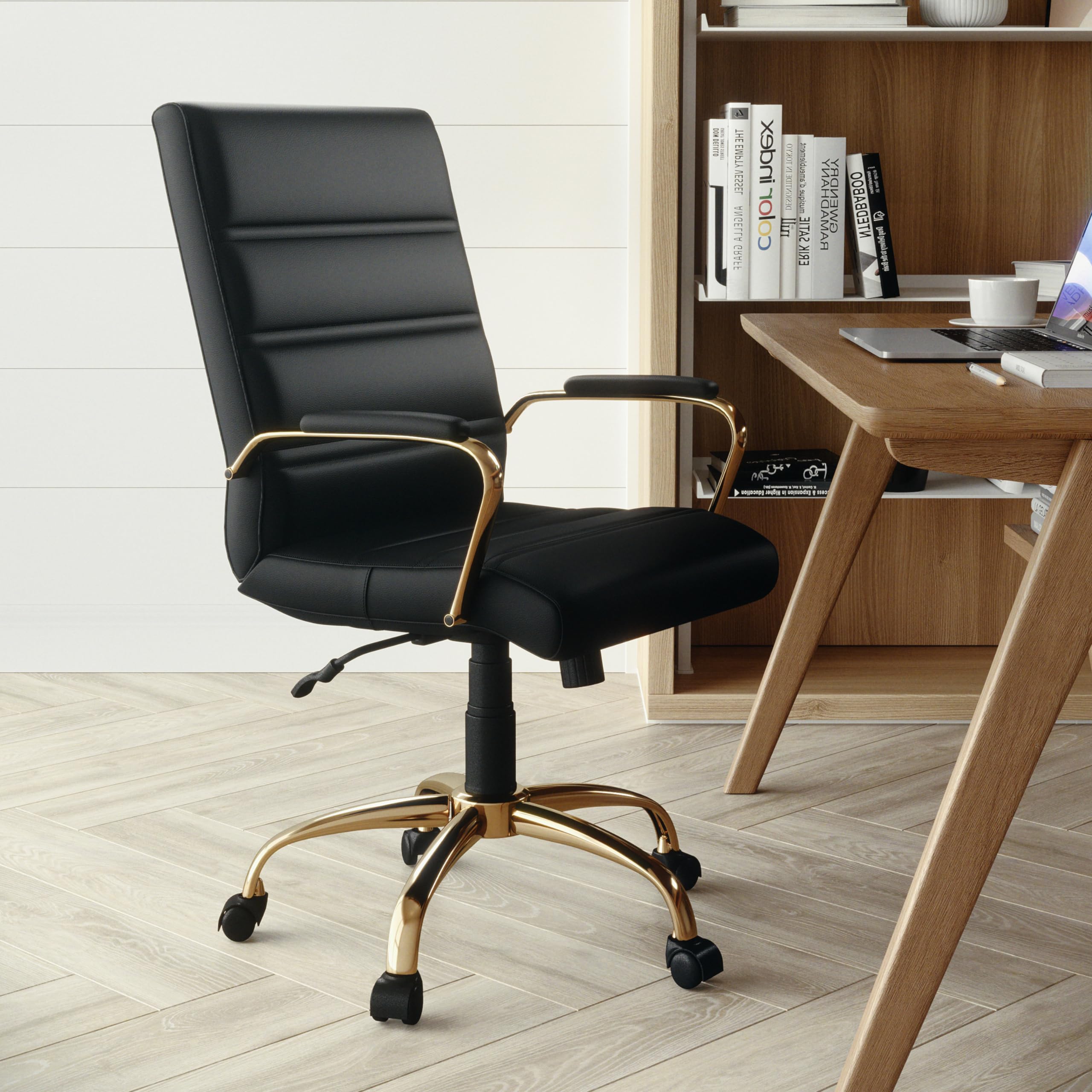 Whitney Mid-Back LeatherSoft Office Chair - Adjustable Height & Armrests for Home/Office