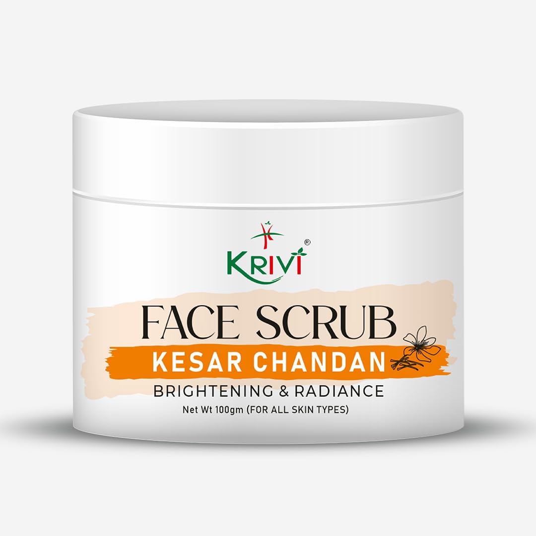 Krivi Kesar Chandan Face Scrub - Natural Glow & Radiance for Men & Women | Brightens Skin, Evens Tone, Controls Acne | 100gm | Perfect for Daily Skincare & Spa Treatments