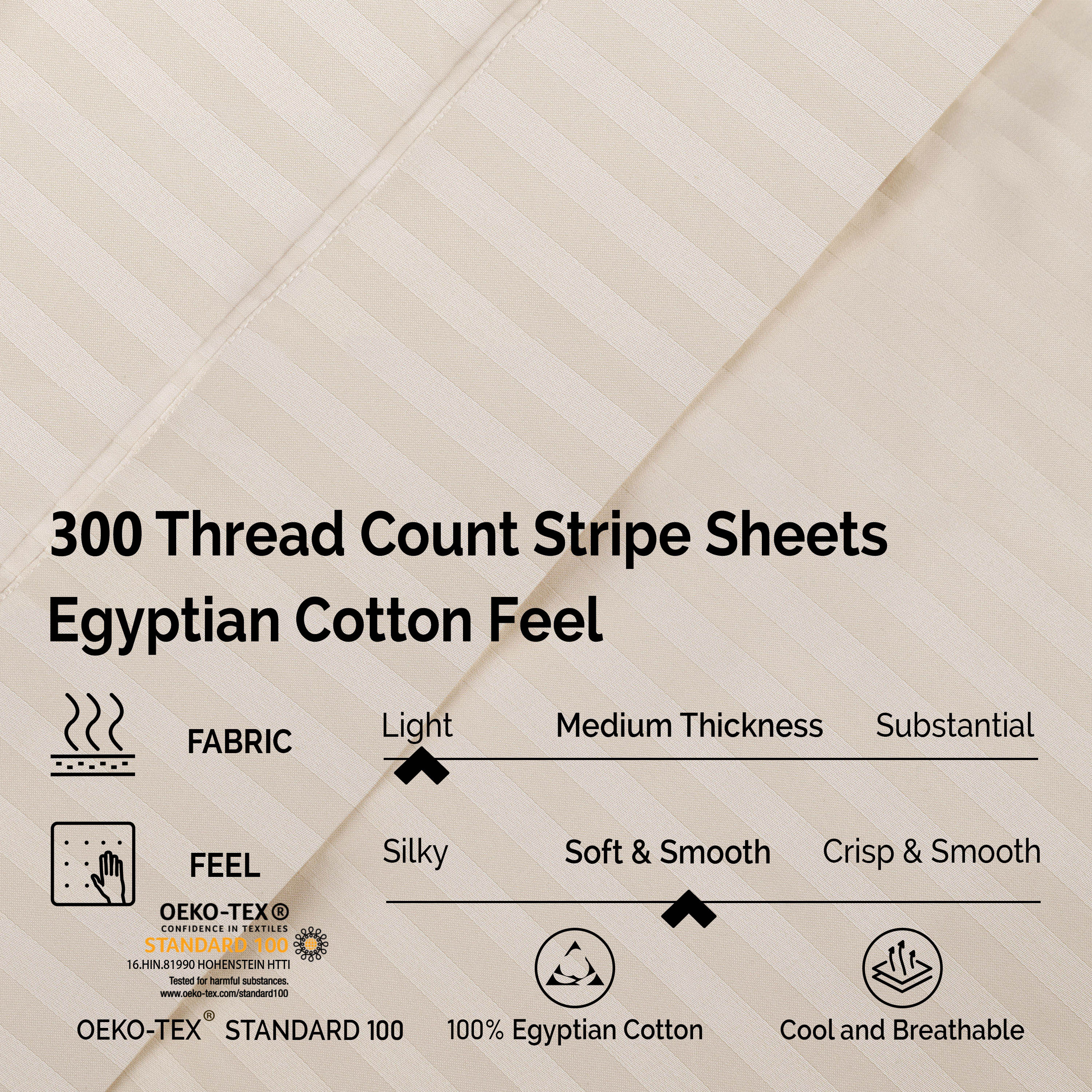 Premium 100% Egyptian Cotton 300 Thread Count Sheet Set - Deep Pocket Fitted, Flat Sheet & Pillowcases - Soft Breathable Bedding for Luxury Hotels & Home Use
